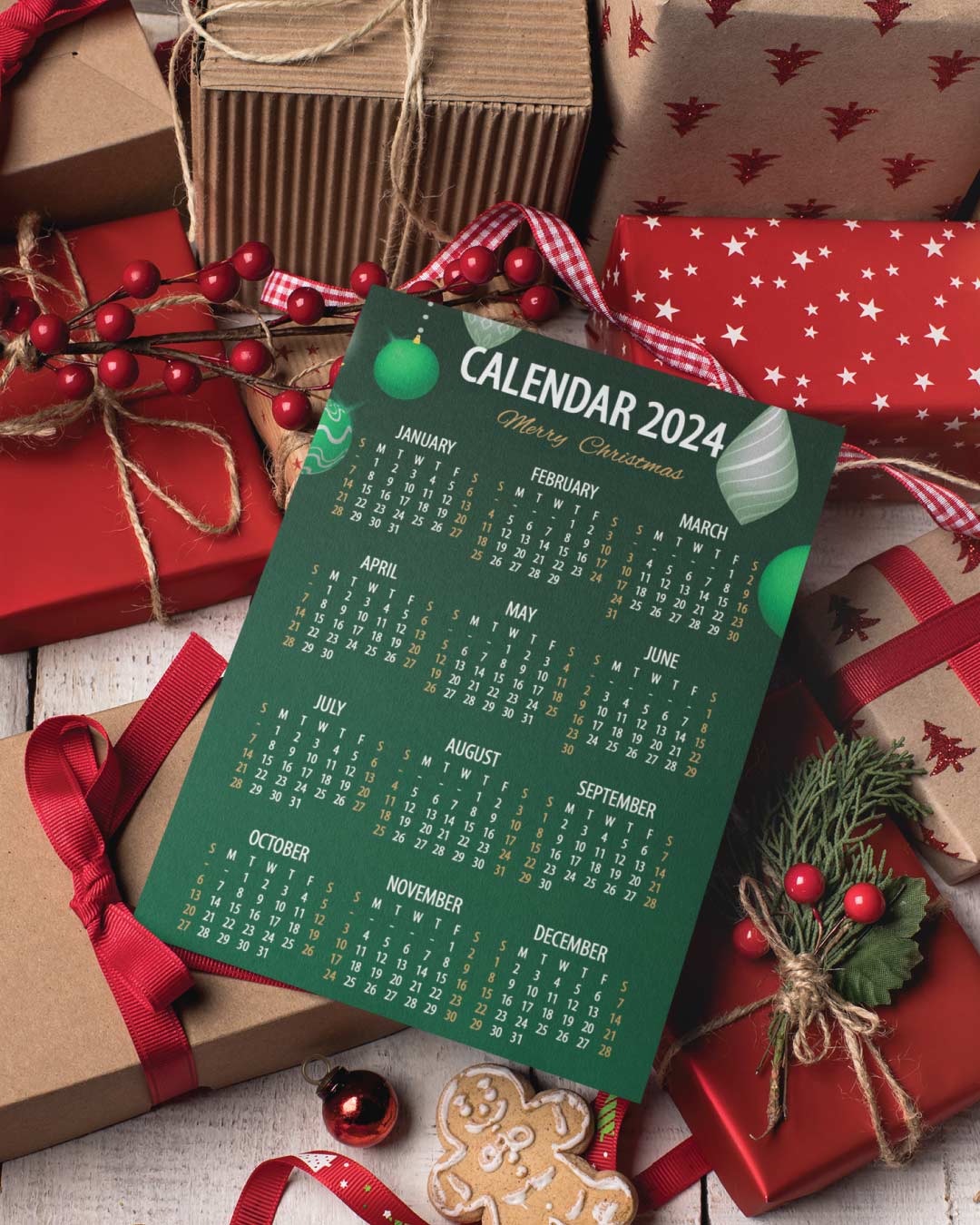 Christmas Calendar with Green Ornaments