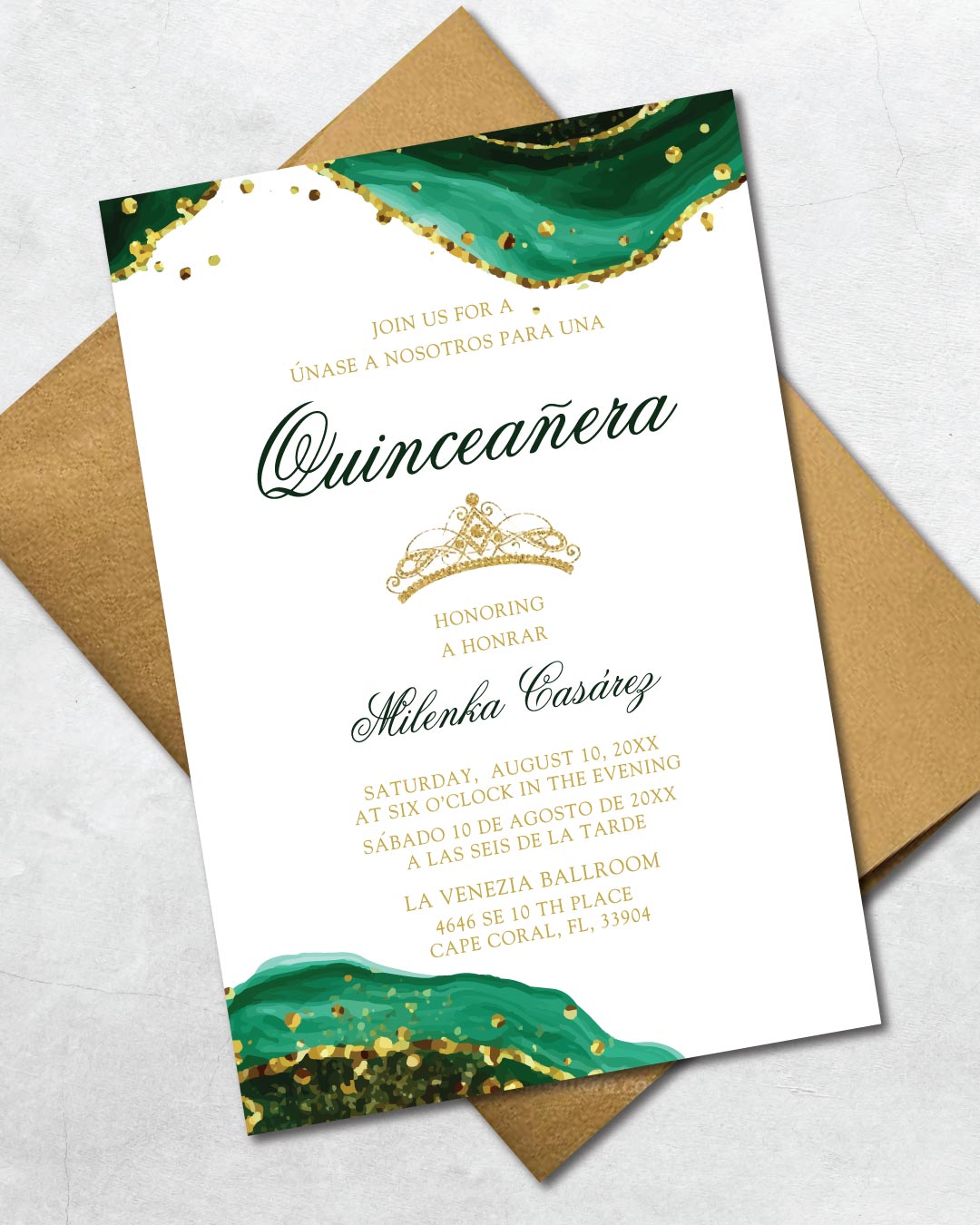 Quinceanera Emerald Watercolor AP Printing - Quinceanera Emerald Watercolor - Custom Printing Services