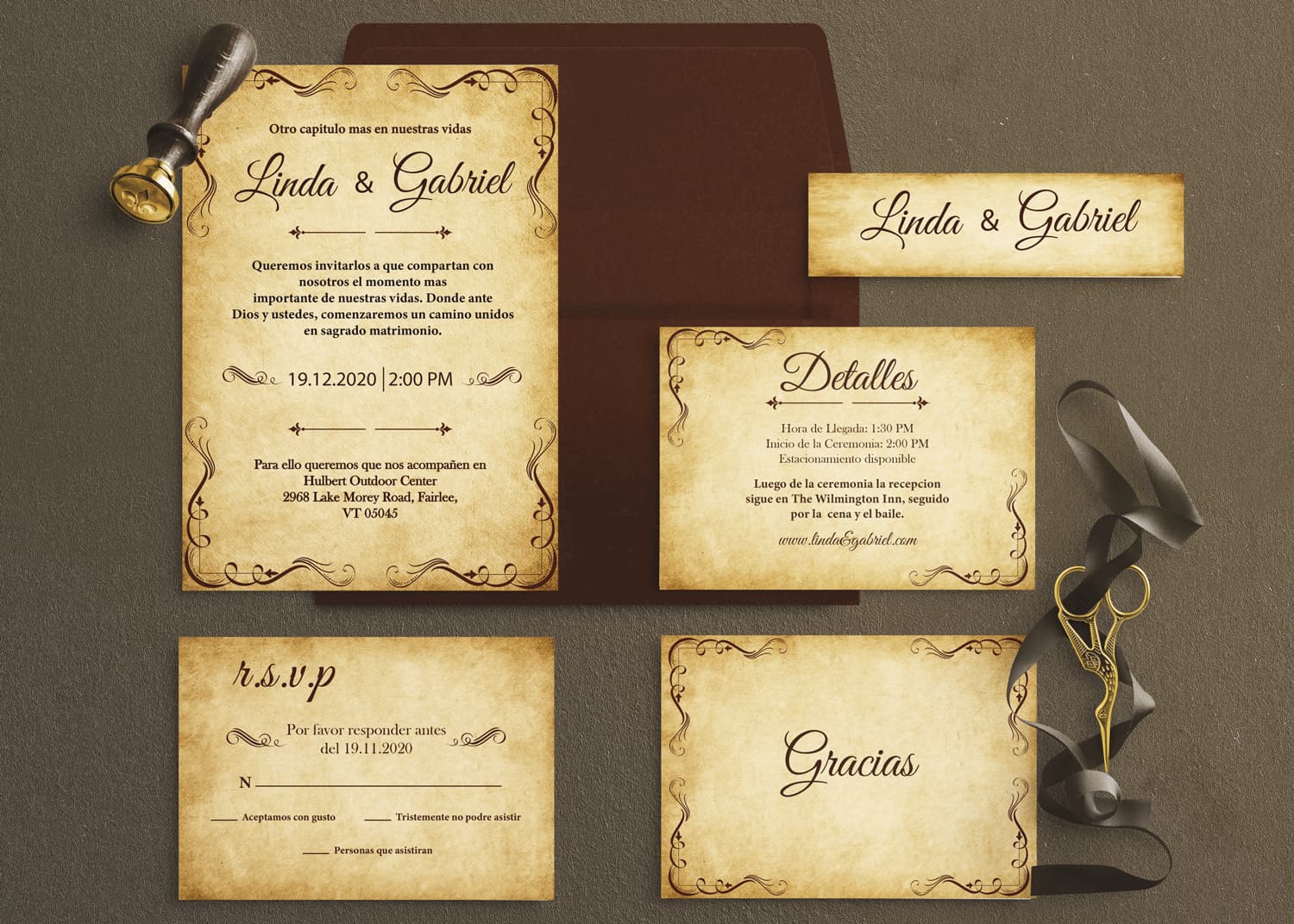 Rustic Burgundy Spanish & English Elegant Wedding Invitation