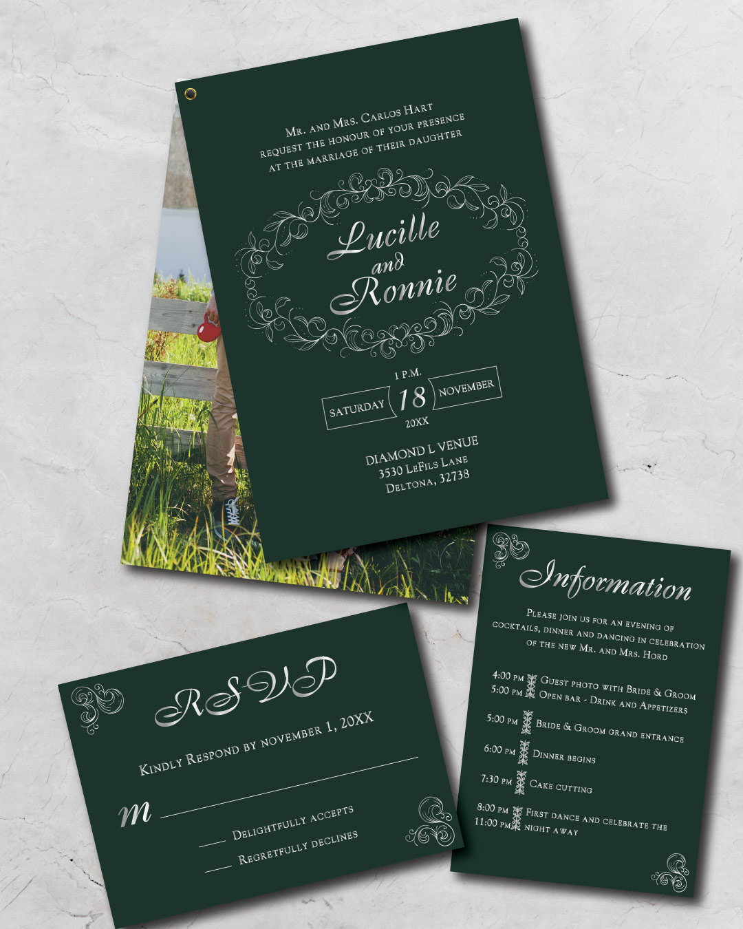 Leaves Frame Foil Wedding Invitation