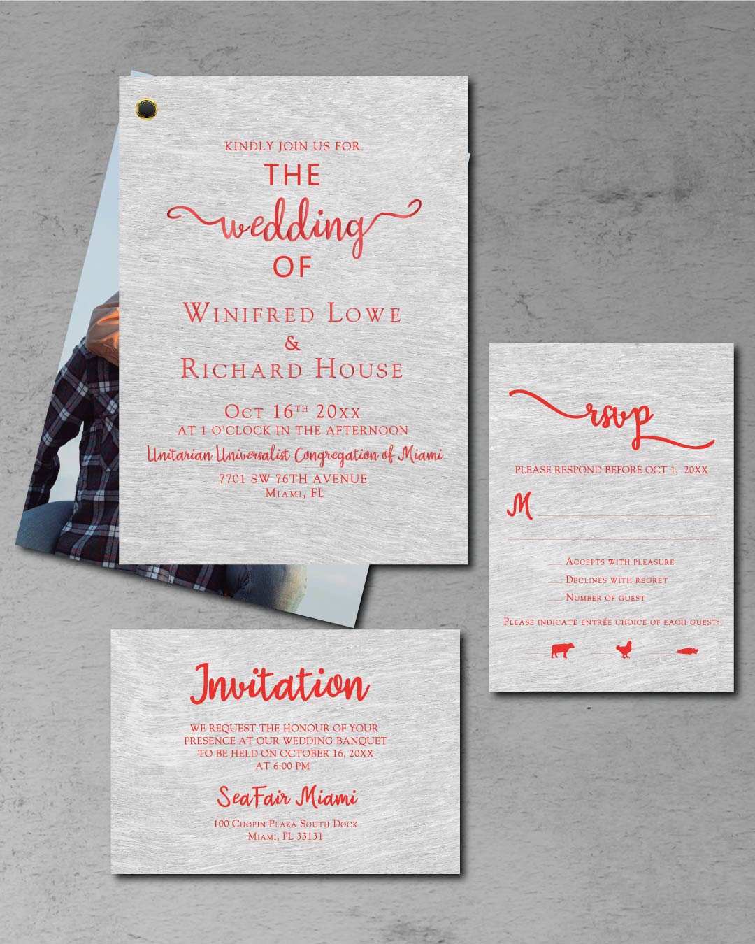 Red Letter Foil Wedding Invitation