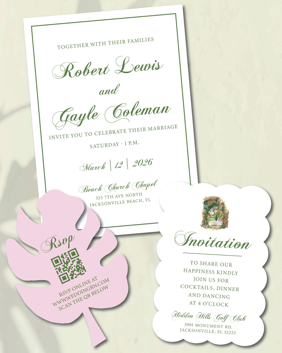 Green Serenity Unique Style Wedding Invitations