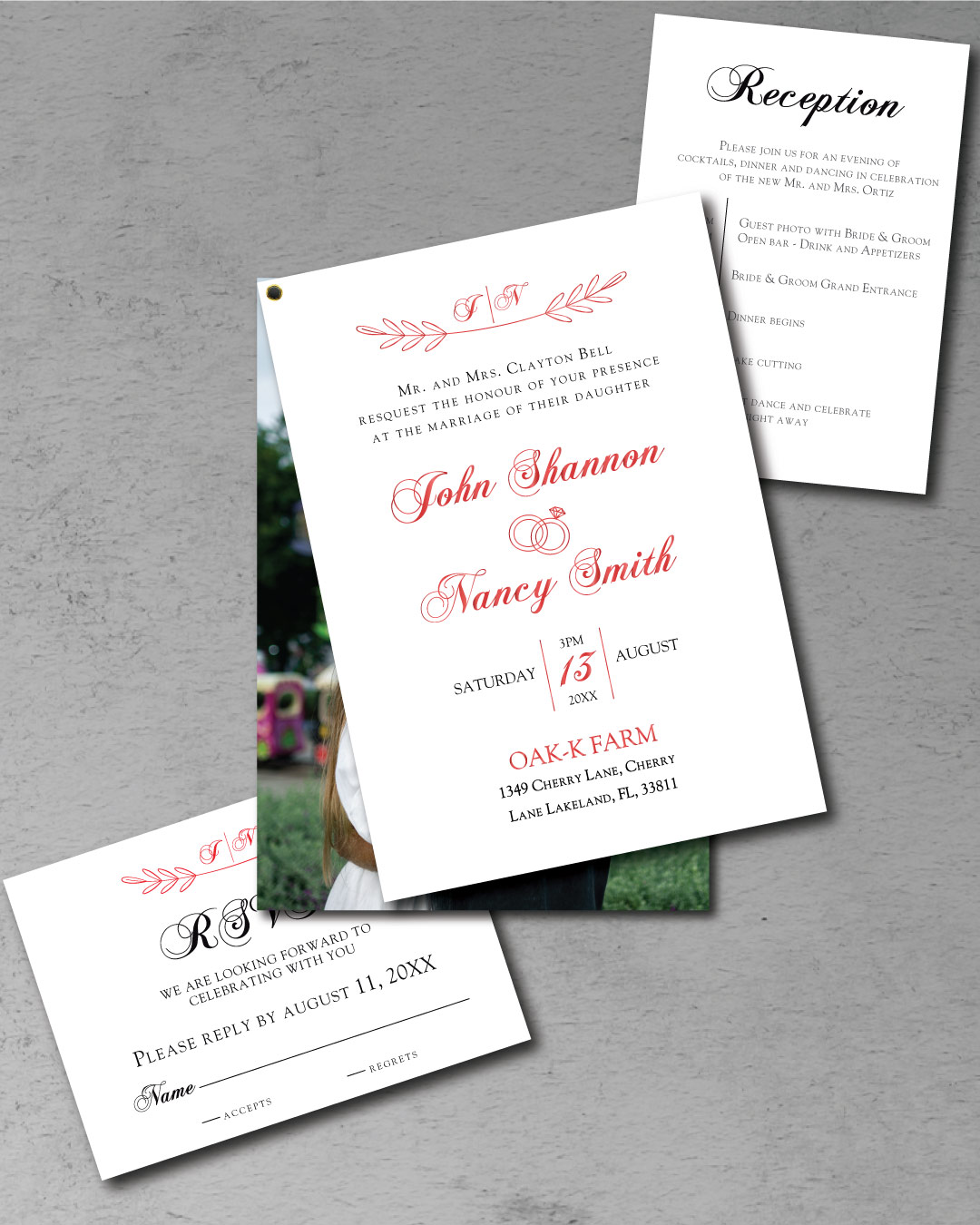 Red Rings Foil Wedding Invitation