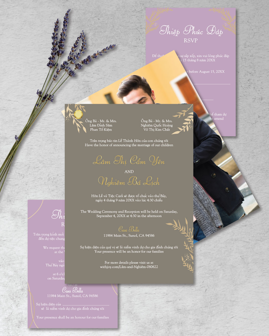 Beautiful Gold Leaves Foil Wedding Invitation