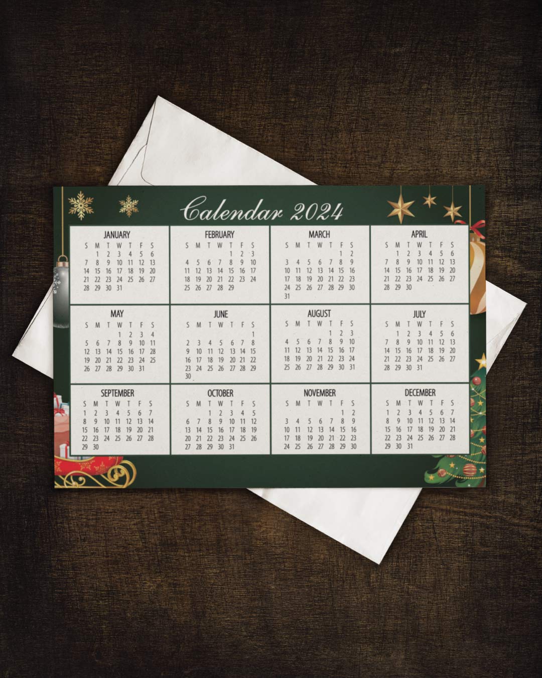 Elegant Christmas Green and Gold Calendar
