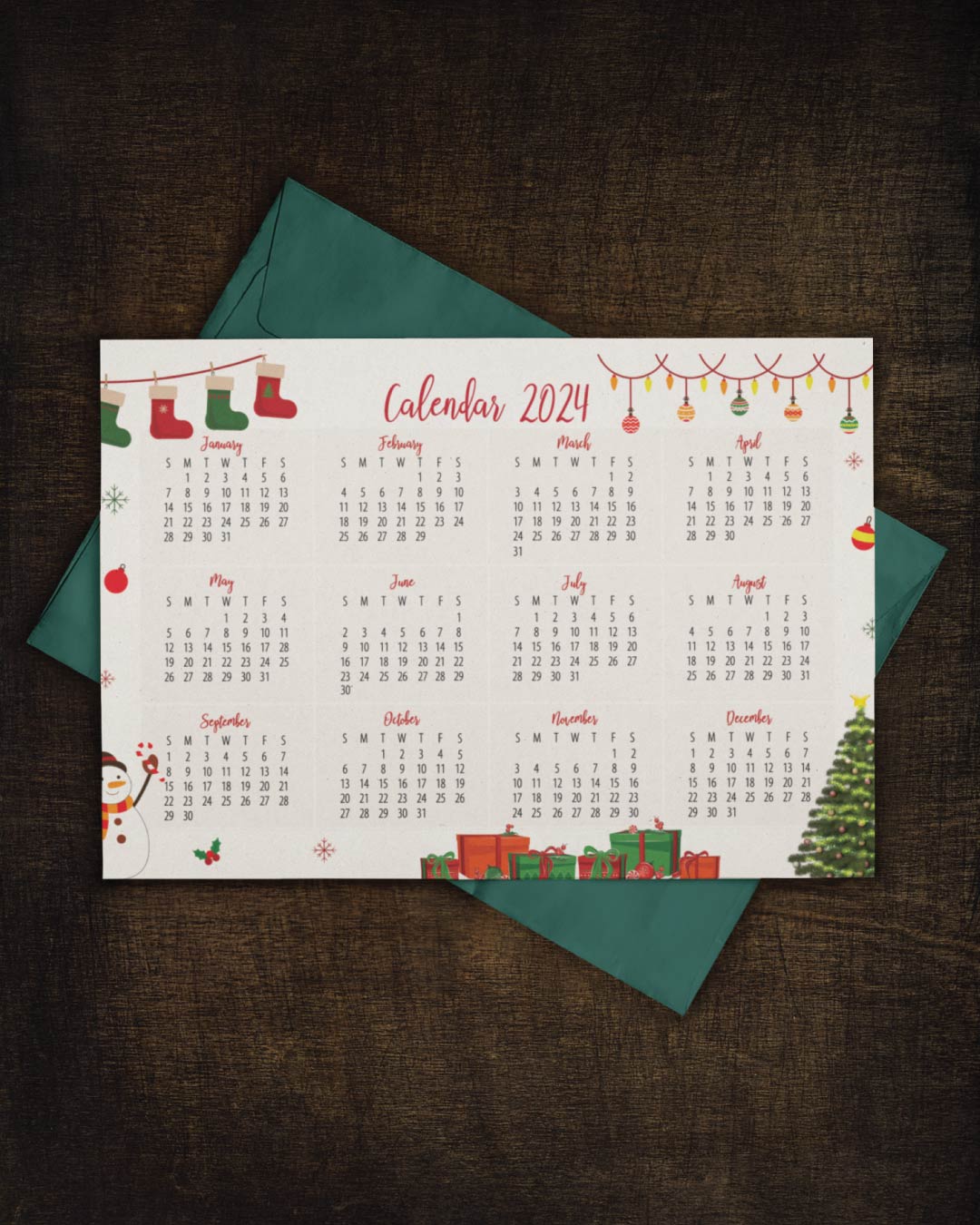Festive Calendar with Boots, Gifts, and Christmas Tree