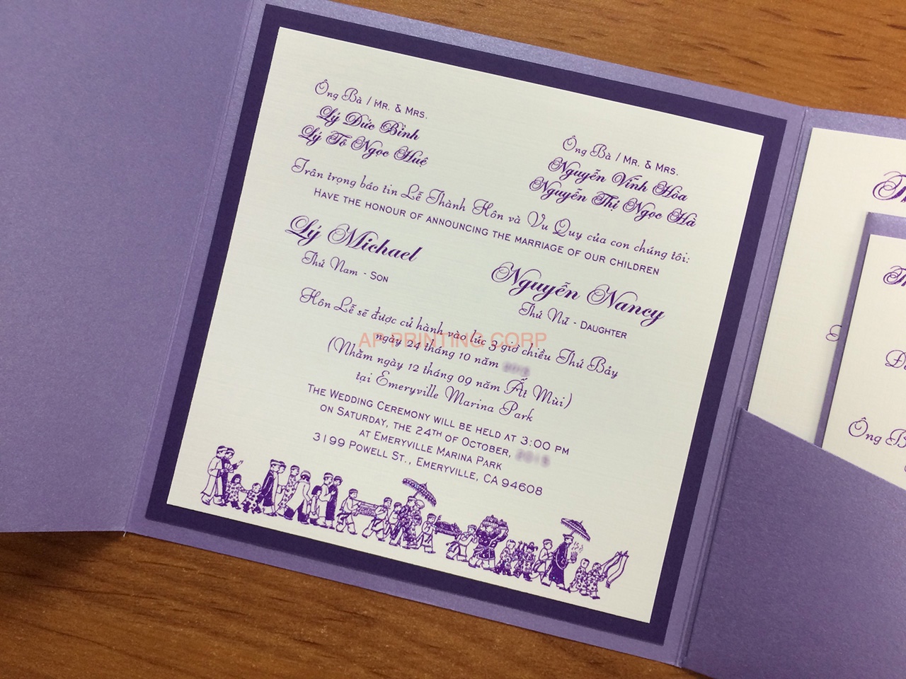 PAL-66-MNN Amethyst, Purple, White Linen Pocket & Folder Invitation