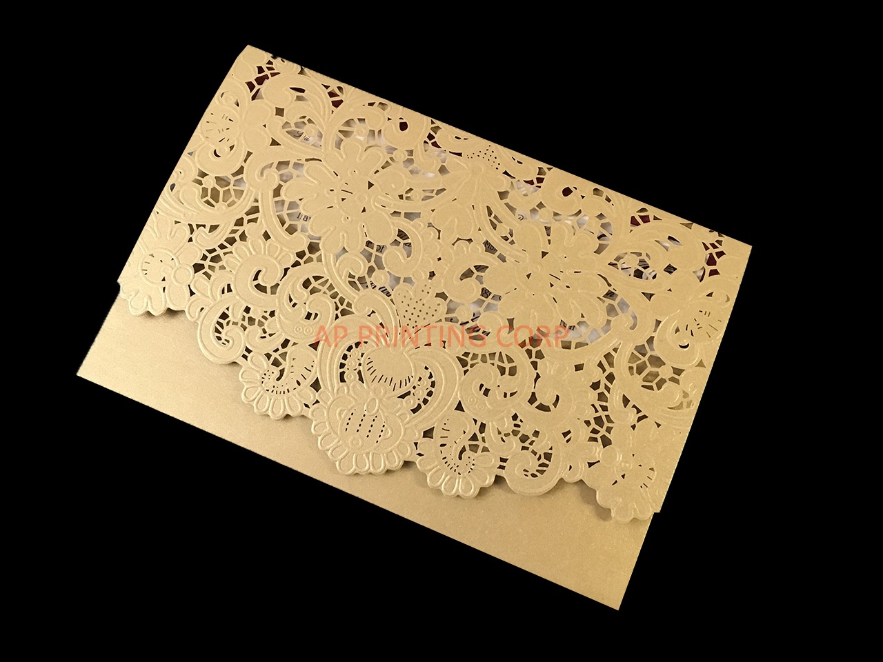 CL-SLIDER-57 N-M White Flowers, Lace Trims Laser Cut Wedding Invitation