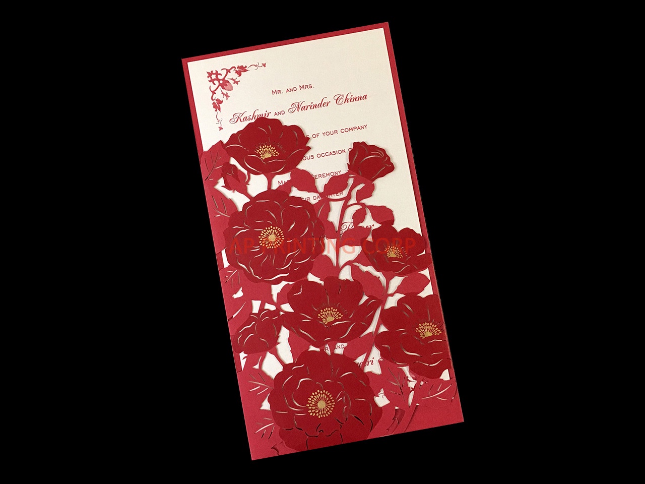 Black Glittery Tri-Fold Laser Cut Pocket Wedding Invitation