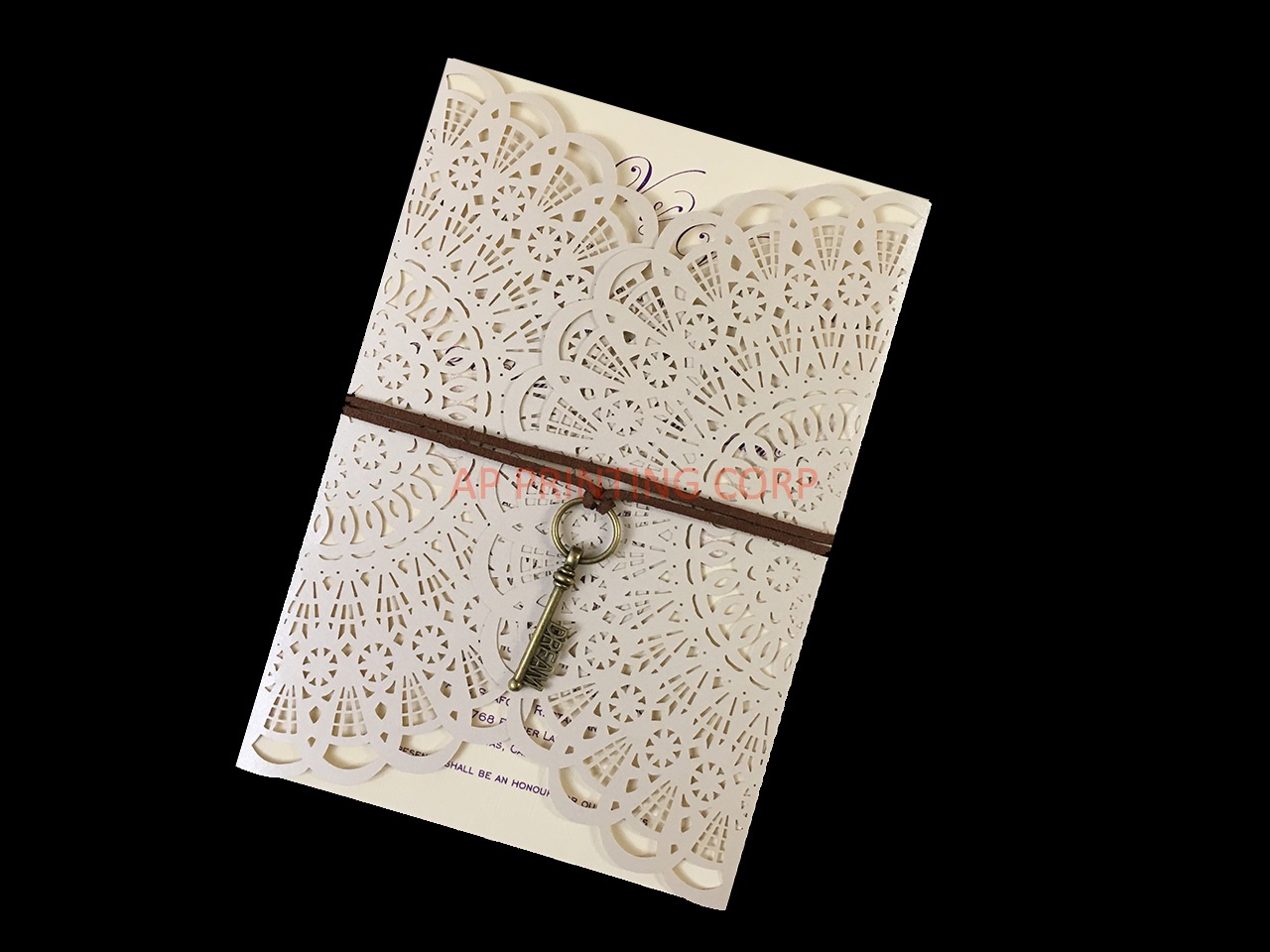 CL-WRAP-66 M-N Midnight Fleur De Lis 4 Peel Laser Cut Wedding Invitation