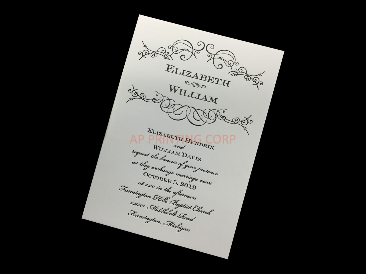 Letterpress Swirls [CC-90] Fancy Luxury Wedding Invitation
