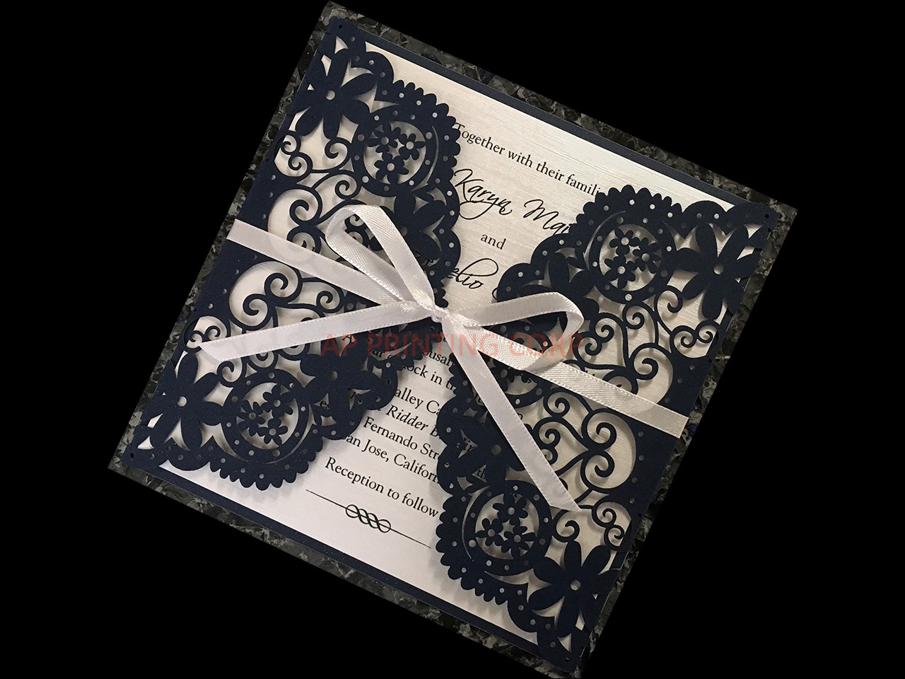 Champagne Glittery Laser Cut Pocket Wedding Invitation