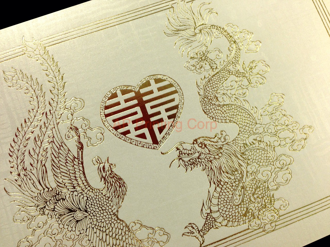 RP1-VT-V [V-L-01] Golden Dragon & Phoenix Essence Wedding Invitation