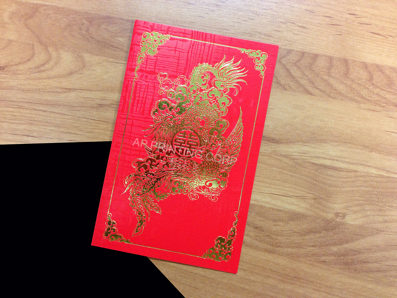 RP3-DT-V [V-L-02] Golden Dynasty Dragon & Phoenix Wedding Invitation