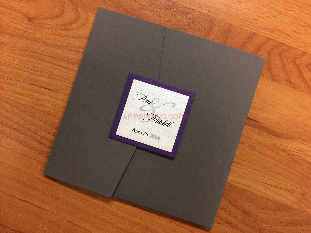 PAL-66-NMM Dark Grey, Purple, Silk Pocket & Folder Invitation