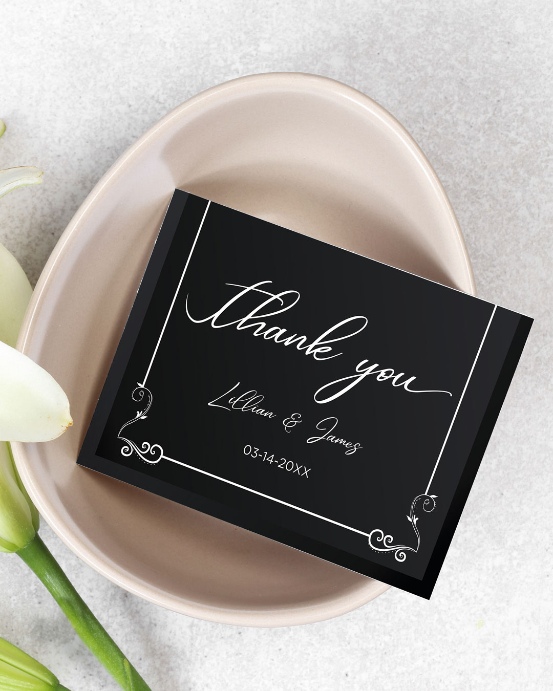Black with White Frame Thank You Cards Wedding