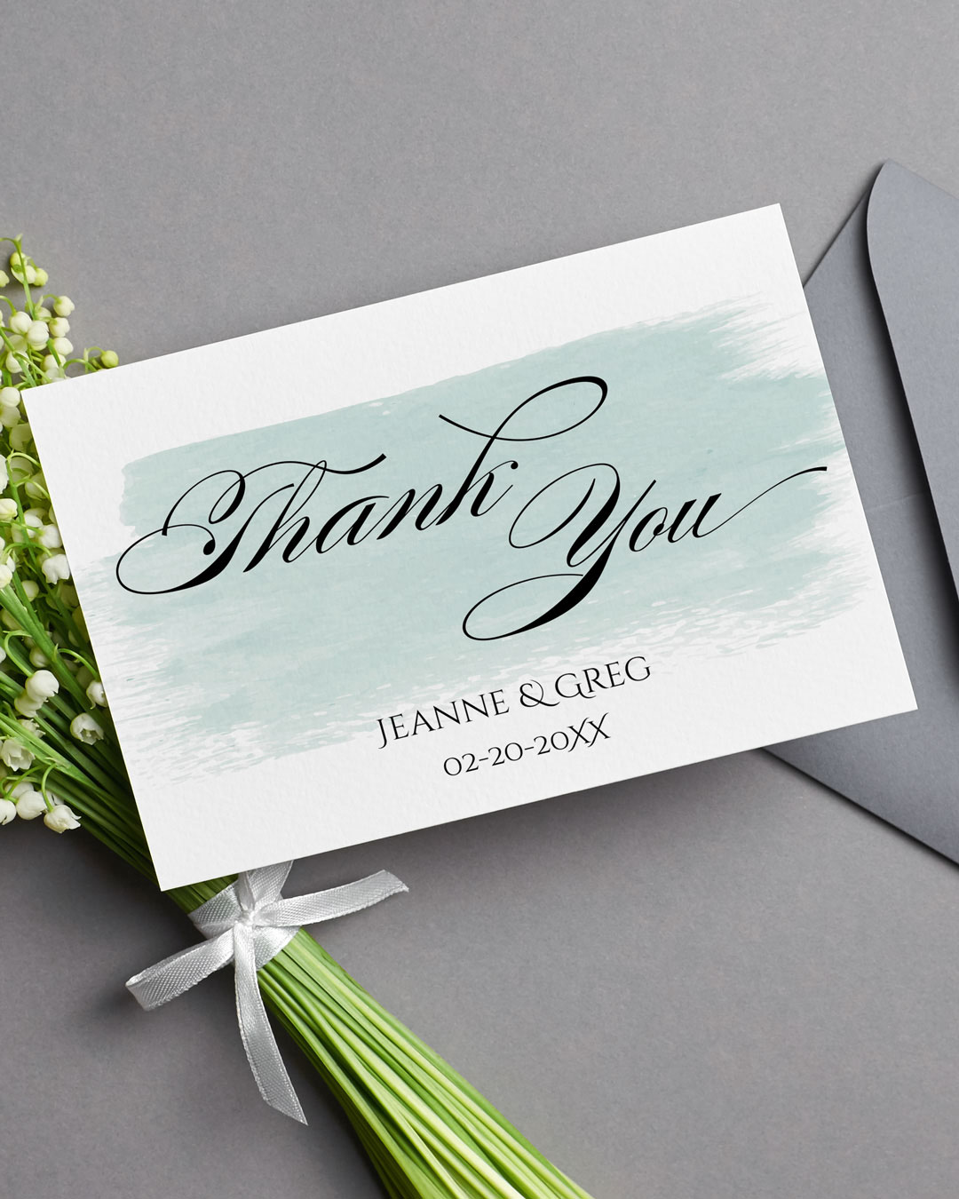Turquoise Water Stain Thank You Cards Wedding