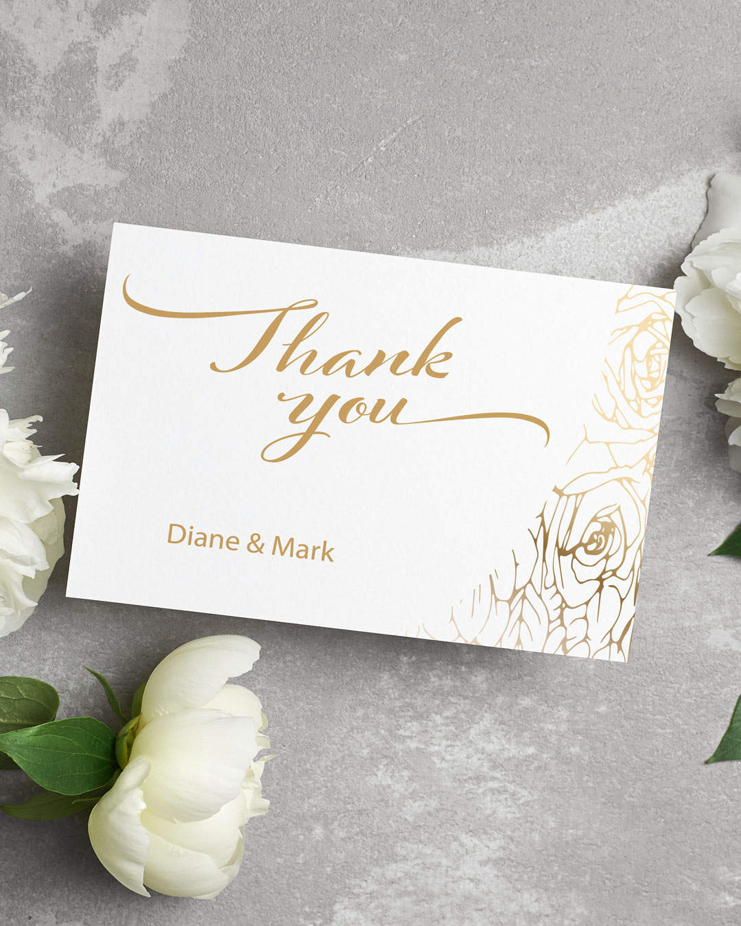 Silhouette of Golden Roses Thank You Cards Wedding