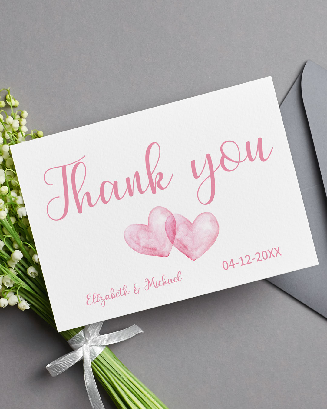 Watercolor Hearts Thank You Cards Wedding