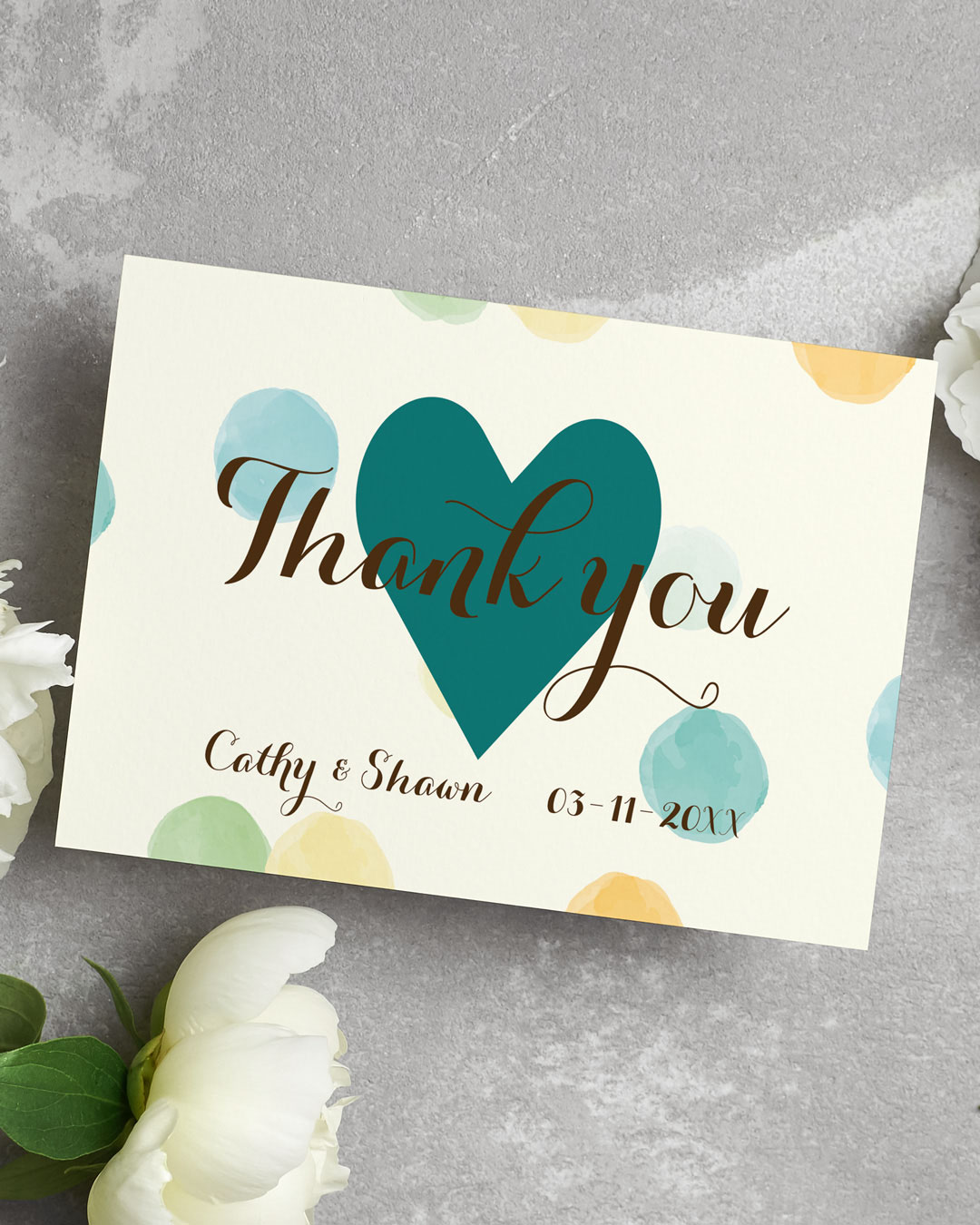 Heart and Color Circles Thank You Cards Wedding AP Printing - Heart and Color Circles Thank You Cards Wedding - Custom Printing Services
