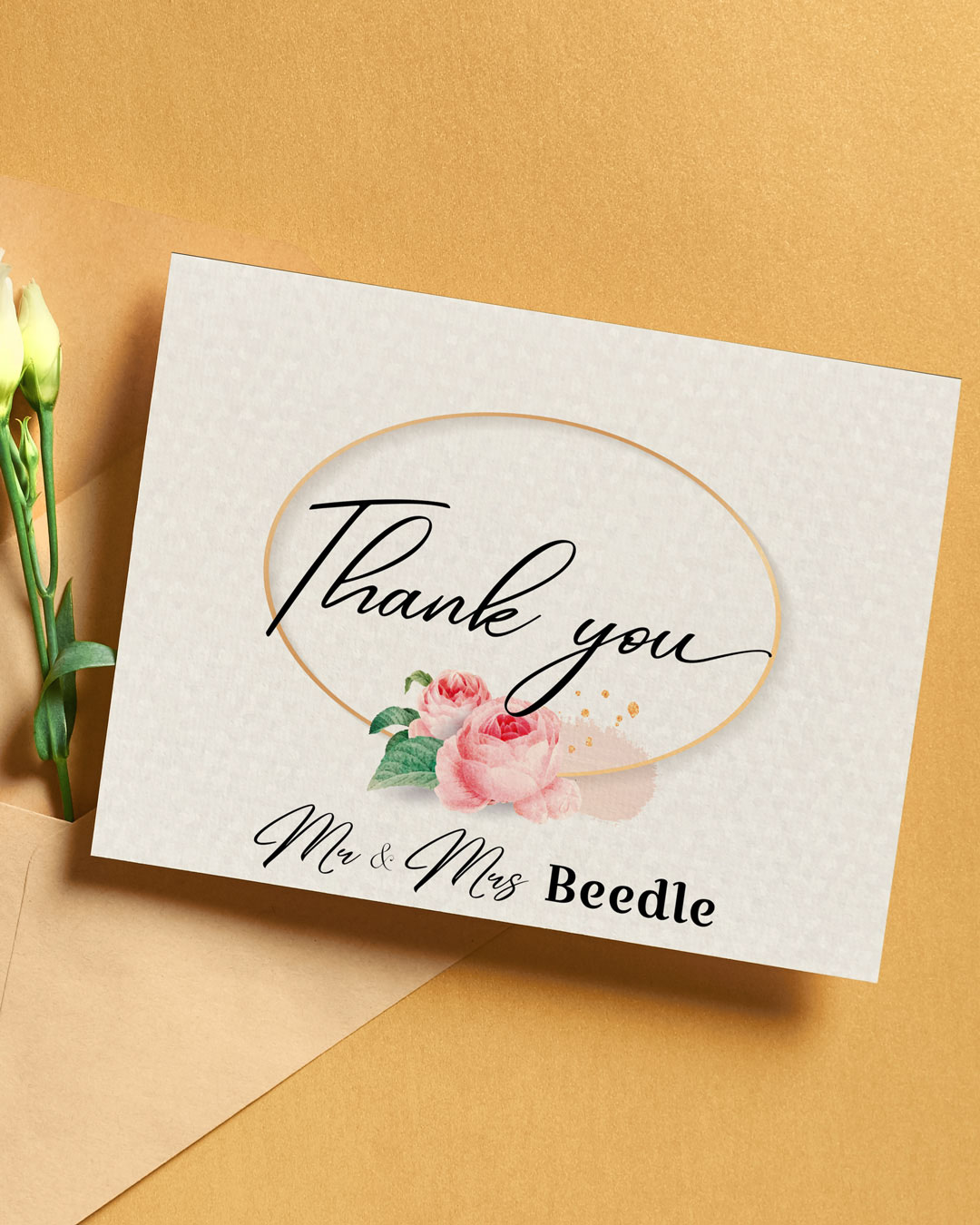 Rose Circular Frame Thank You Cards Wedding