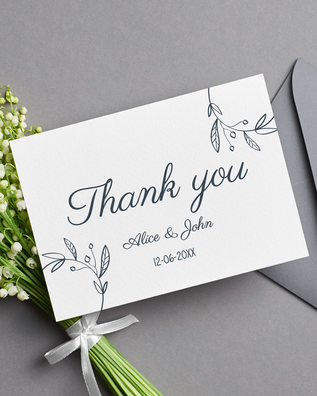 Black Leaves Thank You Cards Wedding