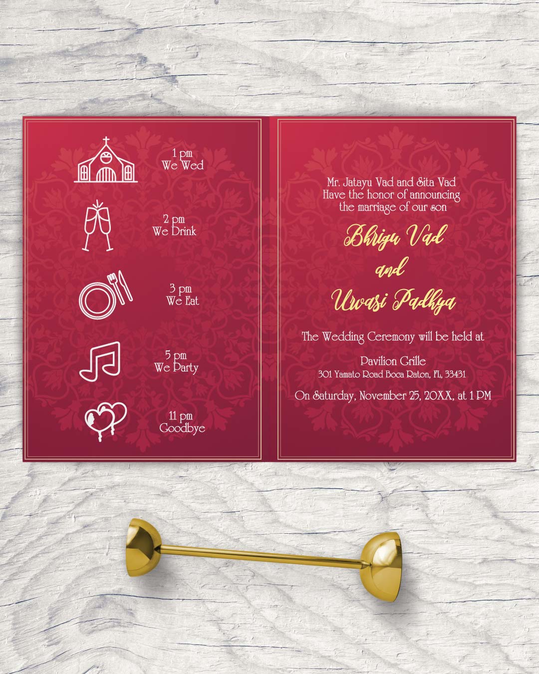 Red Luxurious Pattern Half Fold Wedding Invitation AP Printing - Red Luxurious Pattern Half Fold Wedding Invitation - Custom Printing Services