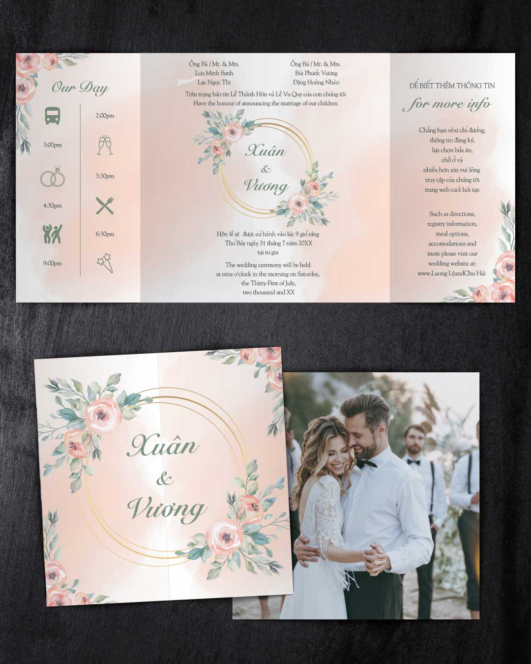 AP Printing - Beautiful Flower Arrangements 7x7 Gate Fold Wedding Invitation - Custom Printing Services