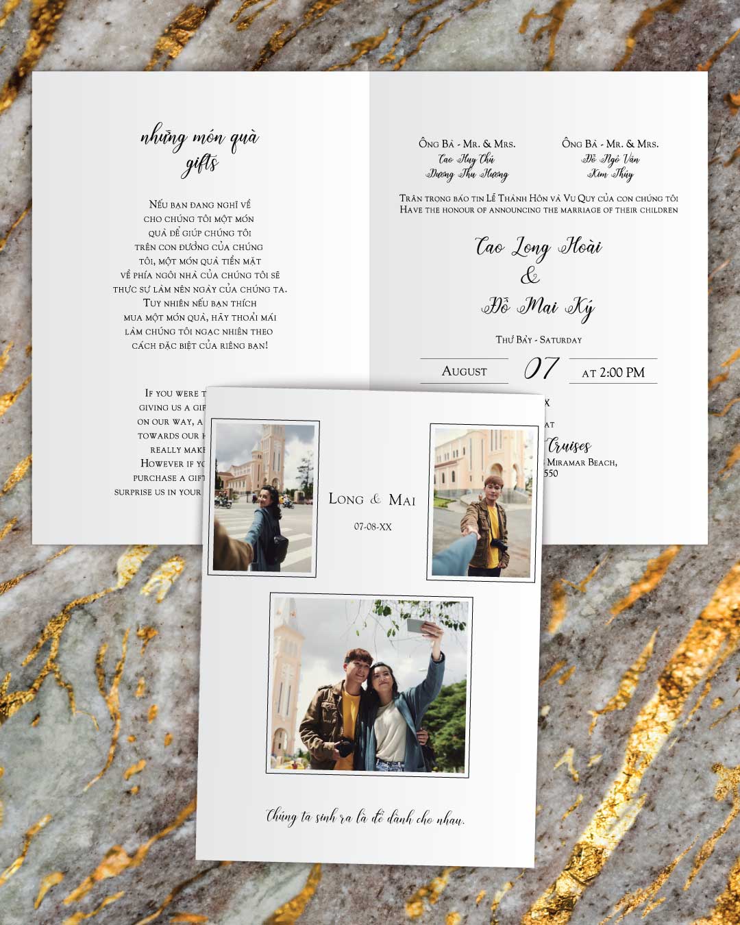 Simple Couple Collage Half Fold Vietnamese & English Wedding Invitation