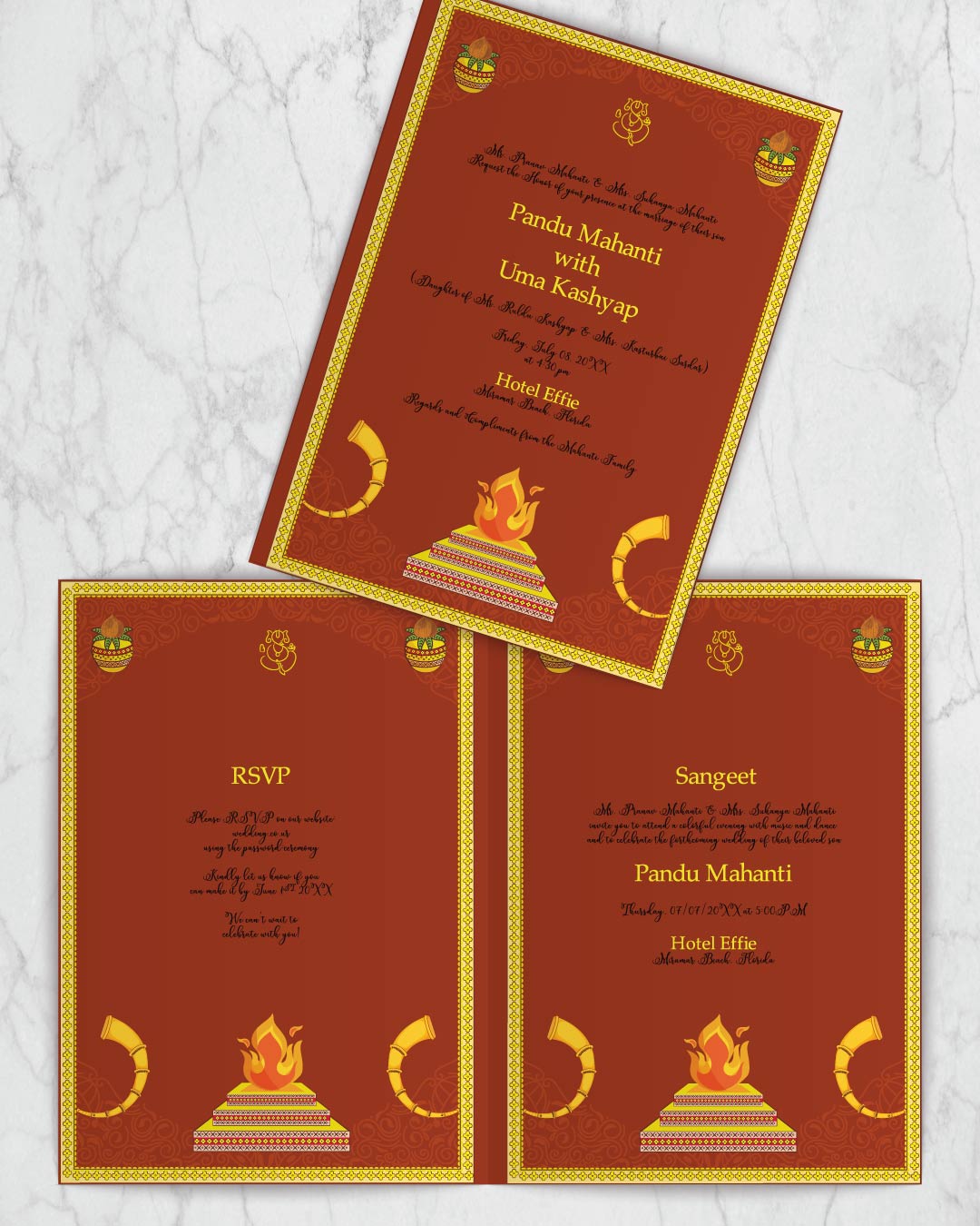 Invitation Trumpets and Fire Half Fold Wedding Invitation AP Printing - Invitation Trumpets and Fire Half Fold Wedding Invitation - Custom Printing Services