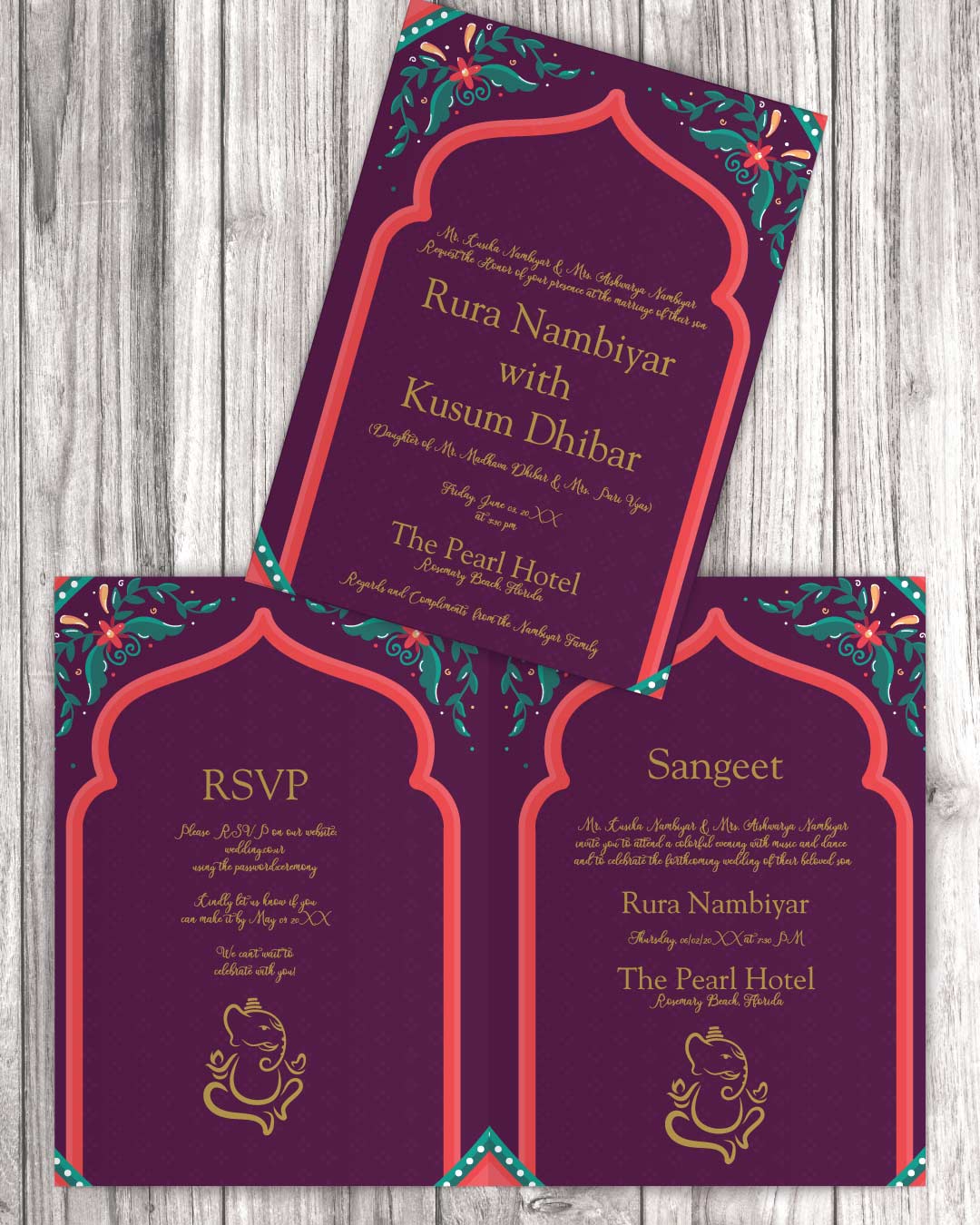 Flowers Around Palace Half Fold Wedding Invitation