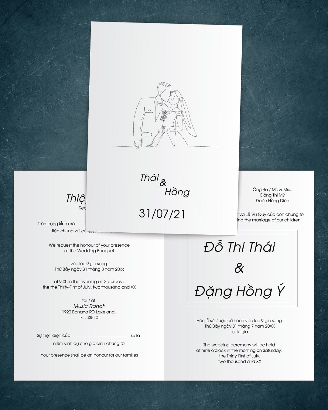 Couple Wedding Day Half Fold Vietnamese & English Wedding Invitation