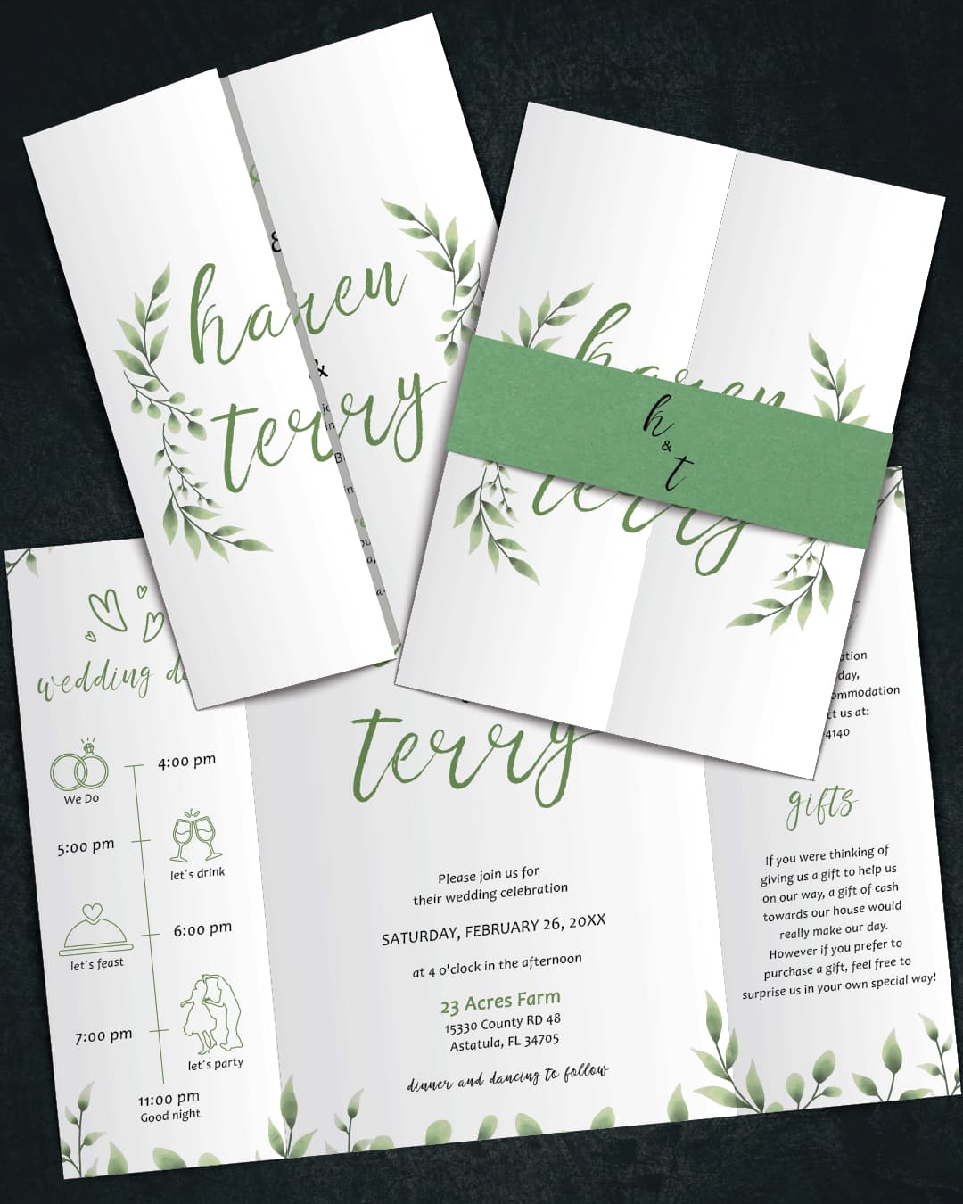 Delicate Leaves 5x7 Gate Fold Wedding Invitation