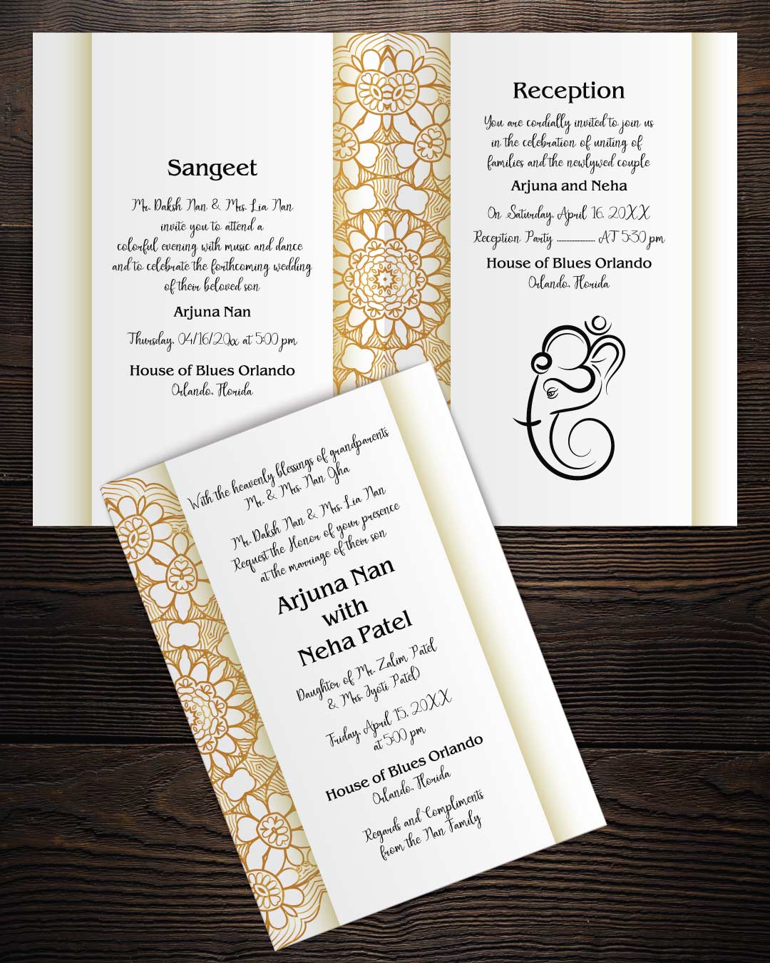 Mandala Beautiful Gold Half Fold Wedding Invitation