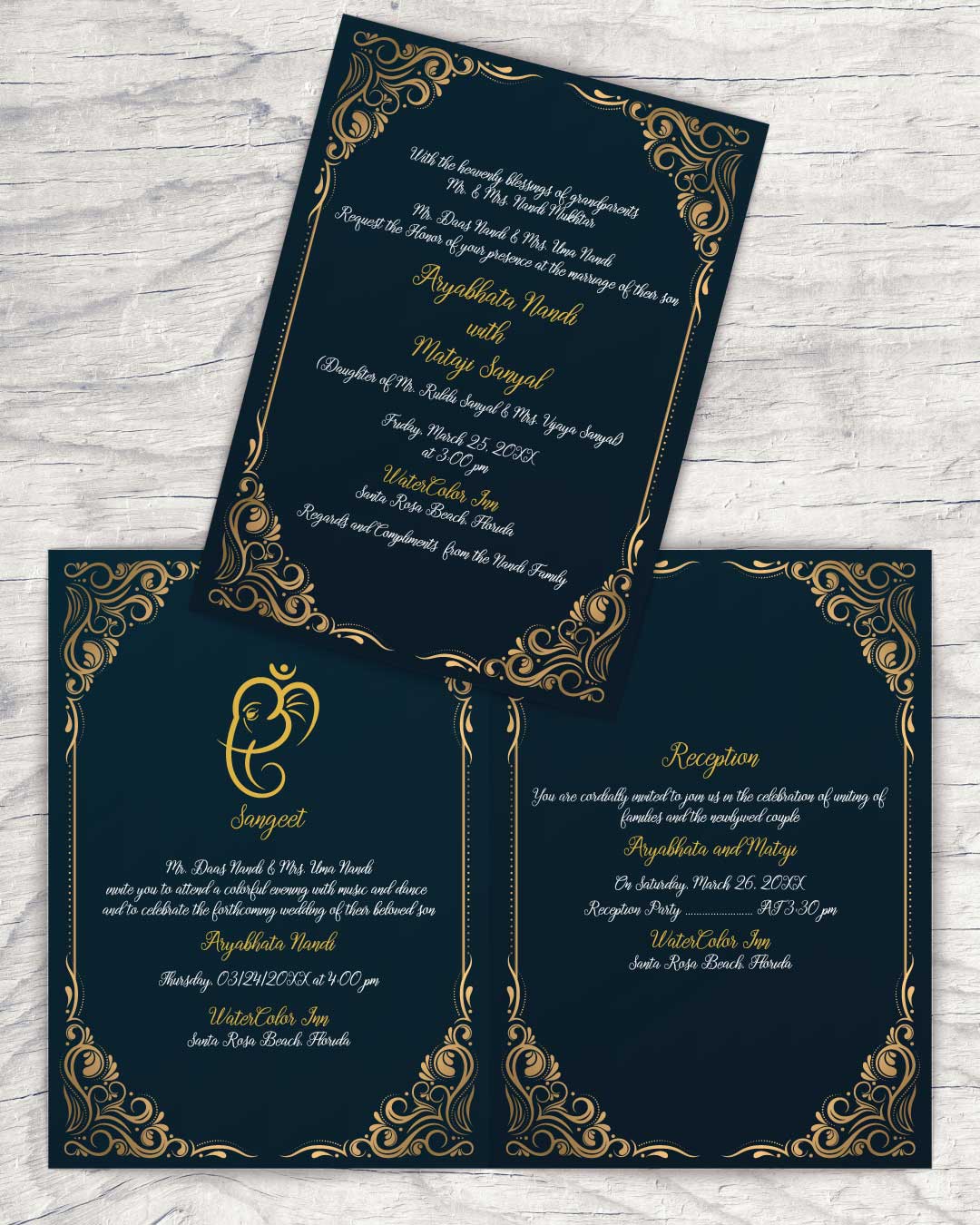Luxury with Elephant Symbol Half Fold Wedding Invitation AP Printing - Luxury with Elephant Symbol Half Fold Wedding Invitation - Custom Printing Services
