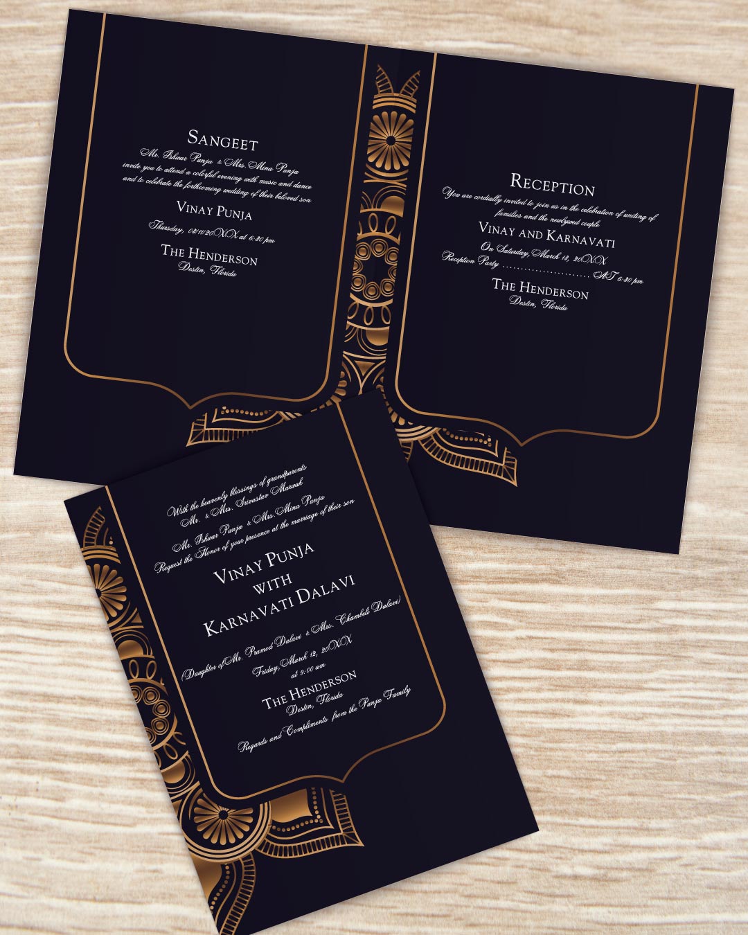 Original Oriental Pattern Half Fold Wedding Invitation
