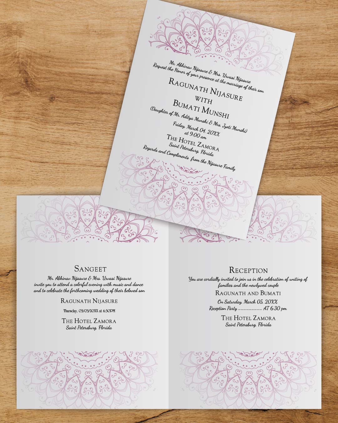 Faint Purple Mandala Half Fold Wedding Invitation AP Printing - Faint Purple Mandala Half Fold Wedding Invitation - Custom Printing Services