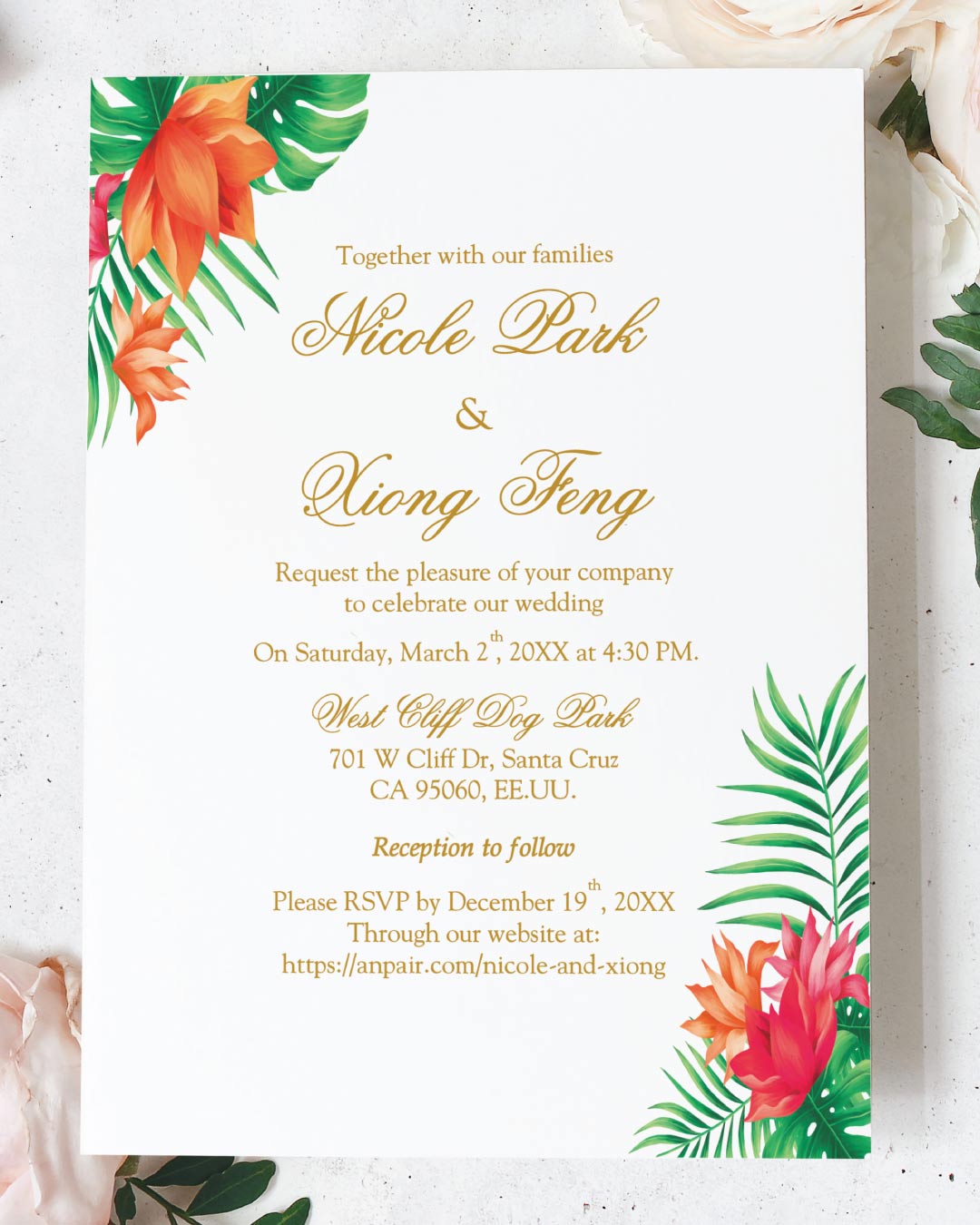 AP Printing - Tropical Garden Simple Flat 5x7 Wedding Invitation - Custom Printing Services