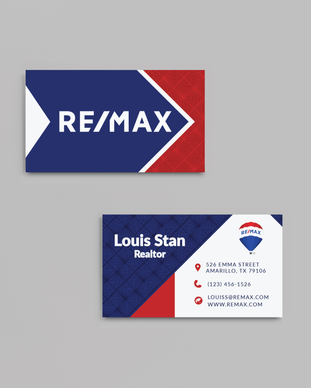 Remax Red and Blue patterns Standard Business Cards AP Printing - Remax Red and Blue patterns Standard Business Cards - Custom Printing Services