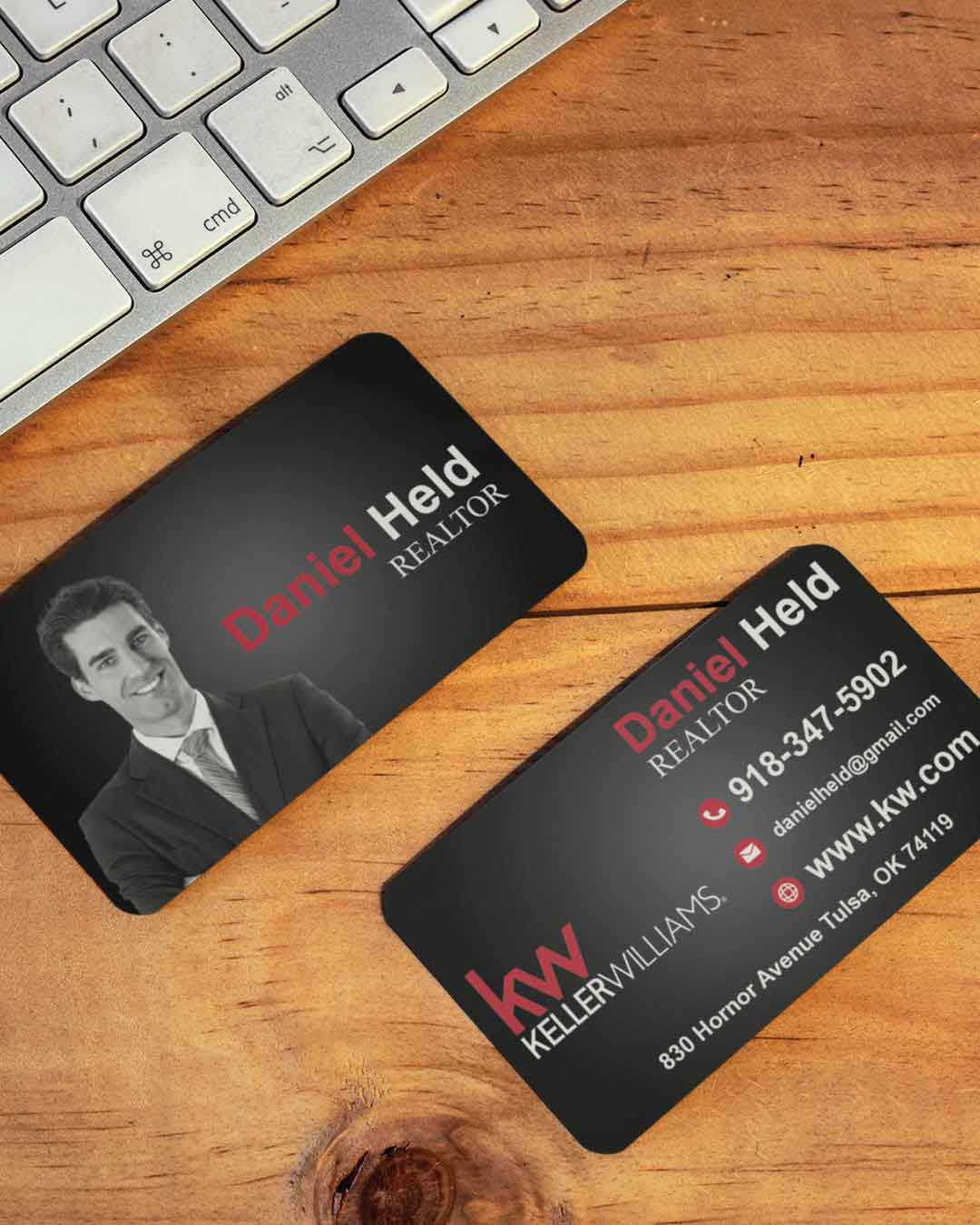 Keller Williams Realty Dark Design with Red Standard Business Cards AP Printing - Keller Williams Realty Dark Design with Red Standard Business Cards - Custom Printing Services