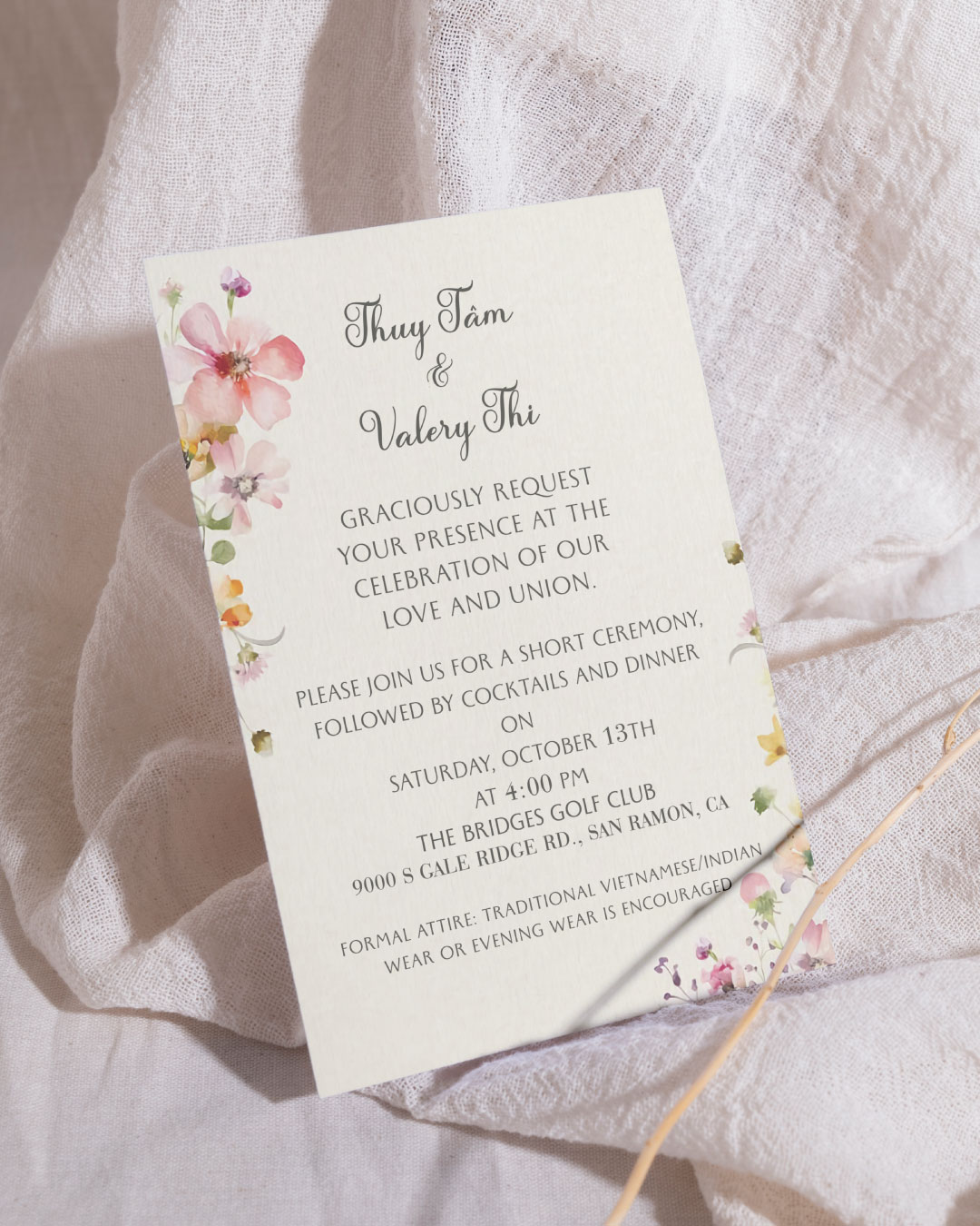 Gorgeous Watercolor Flowers Simple Flat 5x7 Wedding Invitation AP Printing - Gorgeous Watercolor Flowers Simple Flat 5x7 Wedding Invitation - Custom Printing Services