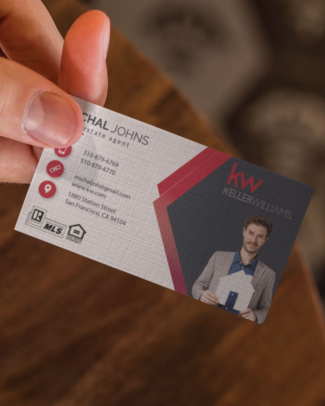 Keller Williams Realty Geometric and Simple Linen Uncoated Business Cards