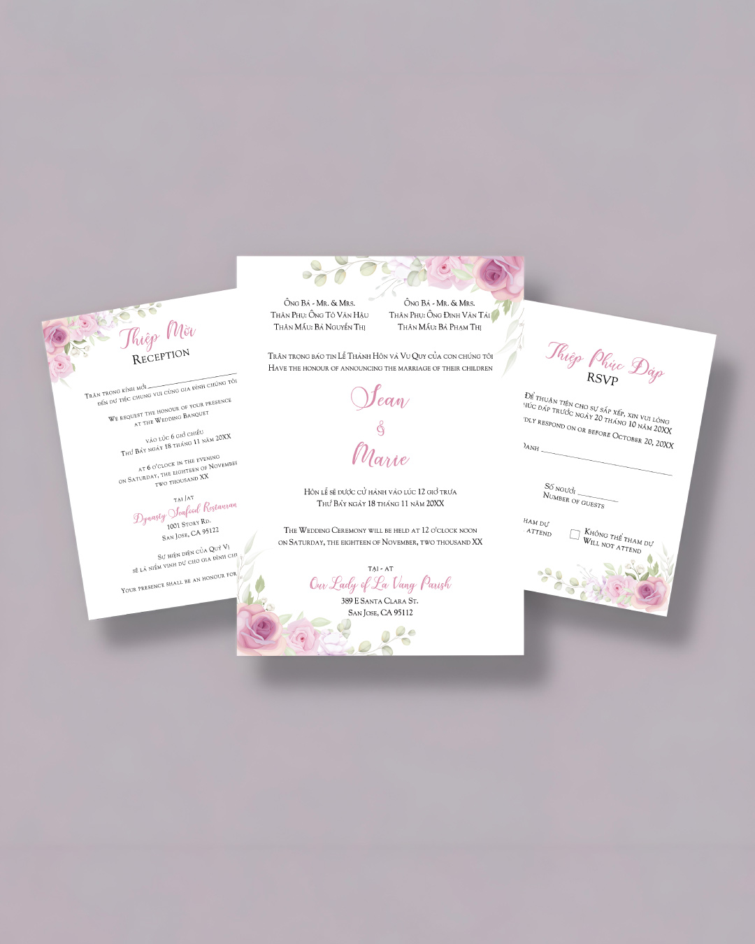 AP Printing - Classic Rose Accent A7 Cascade Pocket Wedding Invitation - Custom Printing Services