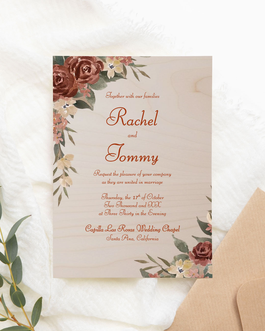 Rustic and Watercolor Flowers Simple Flat 5x7 Wedding Invitation AP Printing - Rustic and Watercolor Flowers Simple Flat 5x7 Wedding Invitation - Custom Printing Services