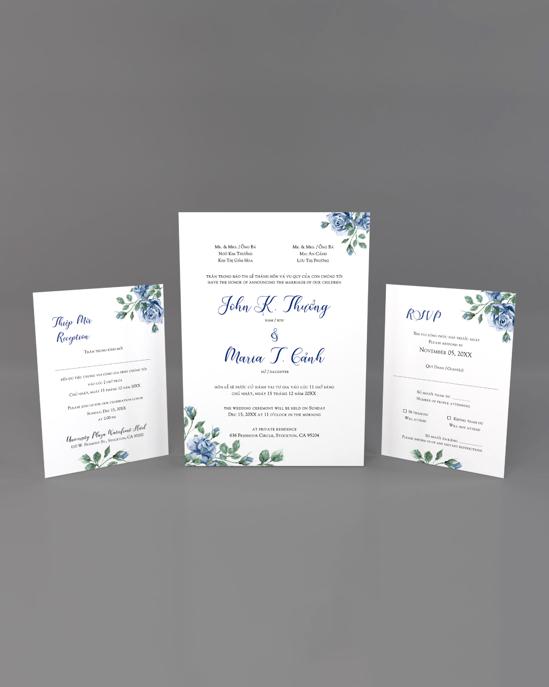 Gorgeous Blue Tones Flowers Simple Flat 5x7 Wedding Invitation AP Printing - Gorgeous Blue Tones Flowers Simple Flat 5x7 Wedding Invitation - Custom Printing Services