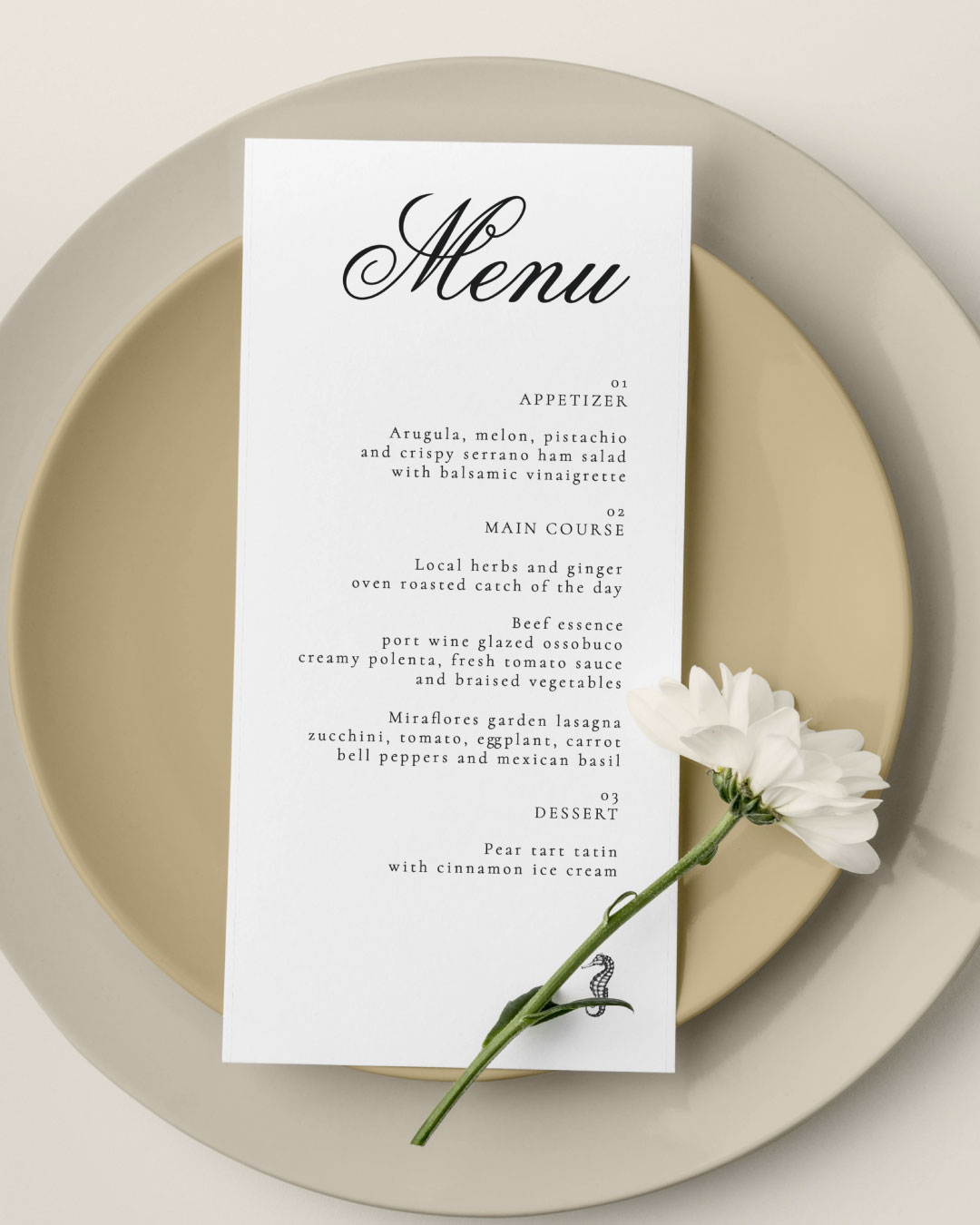 simple seahorse Wedding Menu Cards