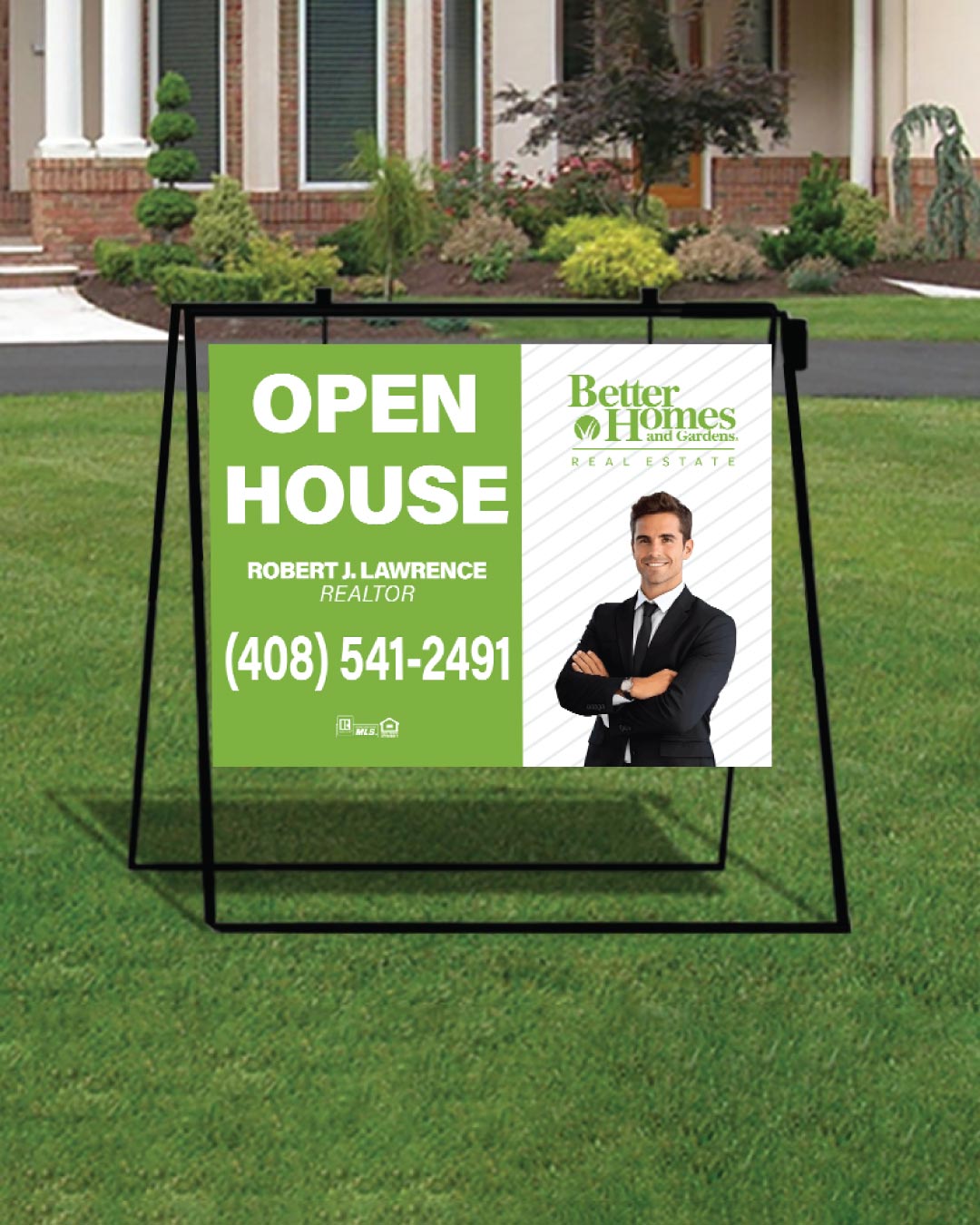 BHGRE Gray Stripes with Green Metal Sidewalk A-Frame AP Printing - BHGRE Gray Stripes with Green Metal Sidewalk A-Frame - Custom Printing Services