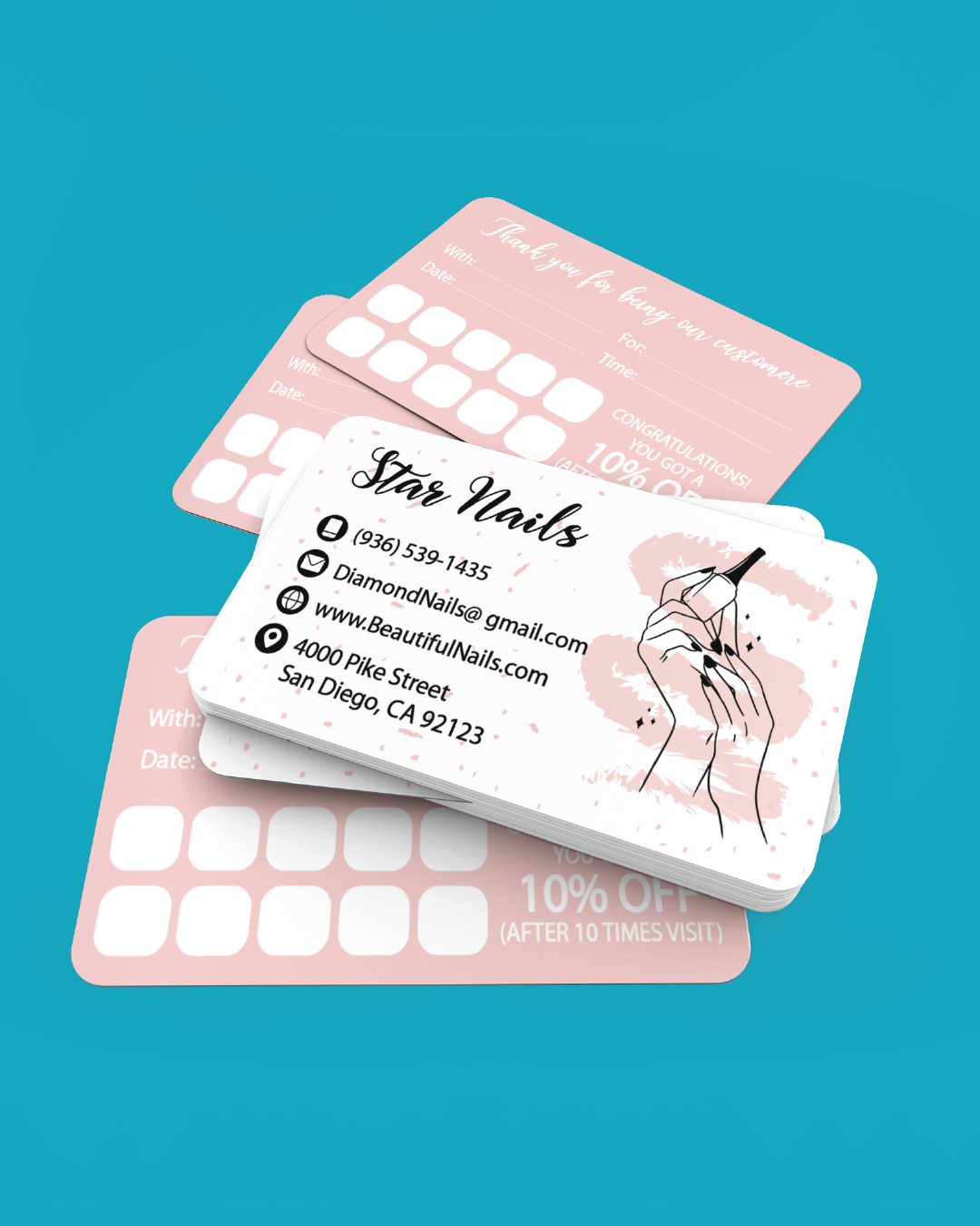 Nail Silhouette with Pink Business Cards