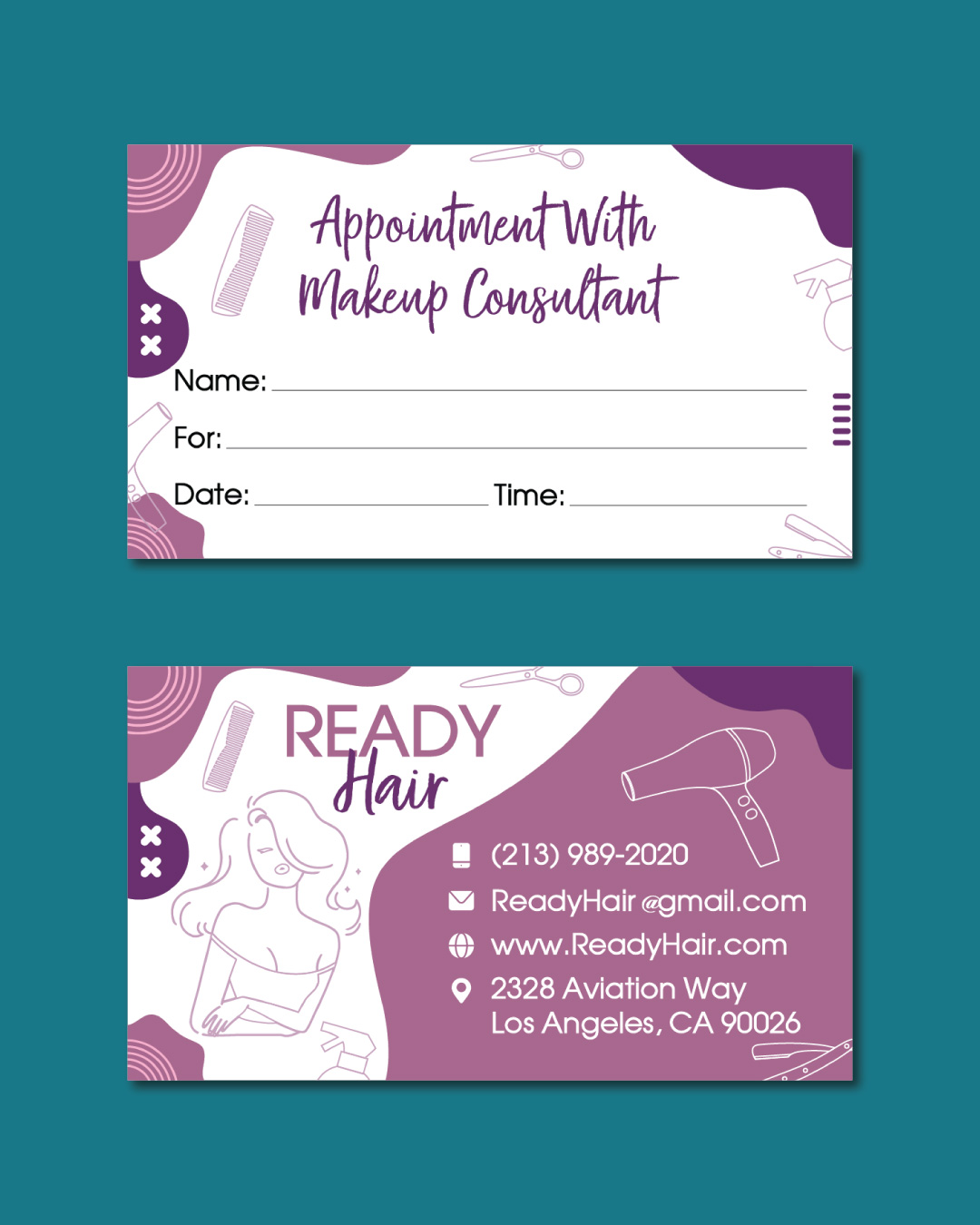 Hairdressing Instruments in Purple Standard Business Cards AP Printing - Hairdressing Instruments in Purple Standard Business Cards - Custom Printing Services