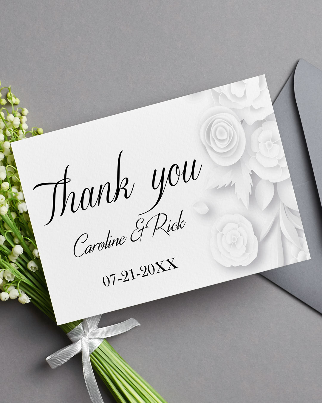 Elegant White Flowers Thank You Cards Wedding